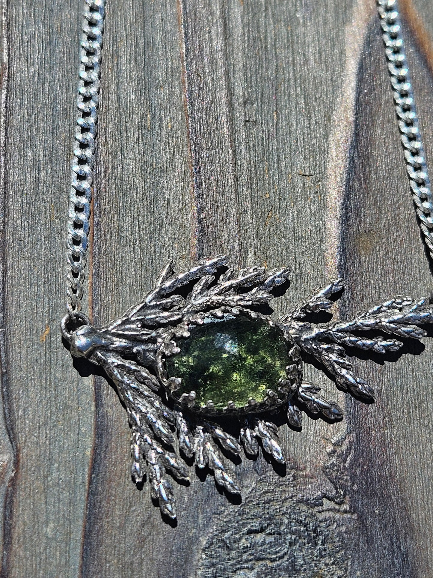 Moldavite Cedar Necklace