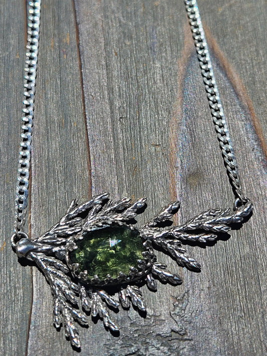 Moldavite Cedar Necklace
