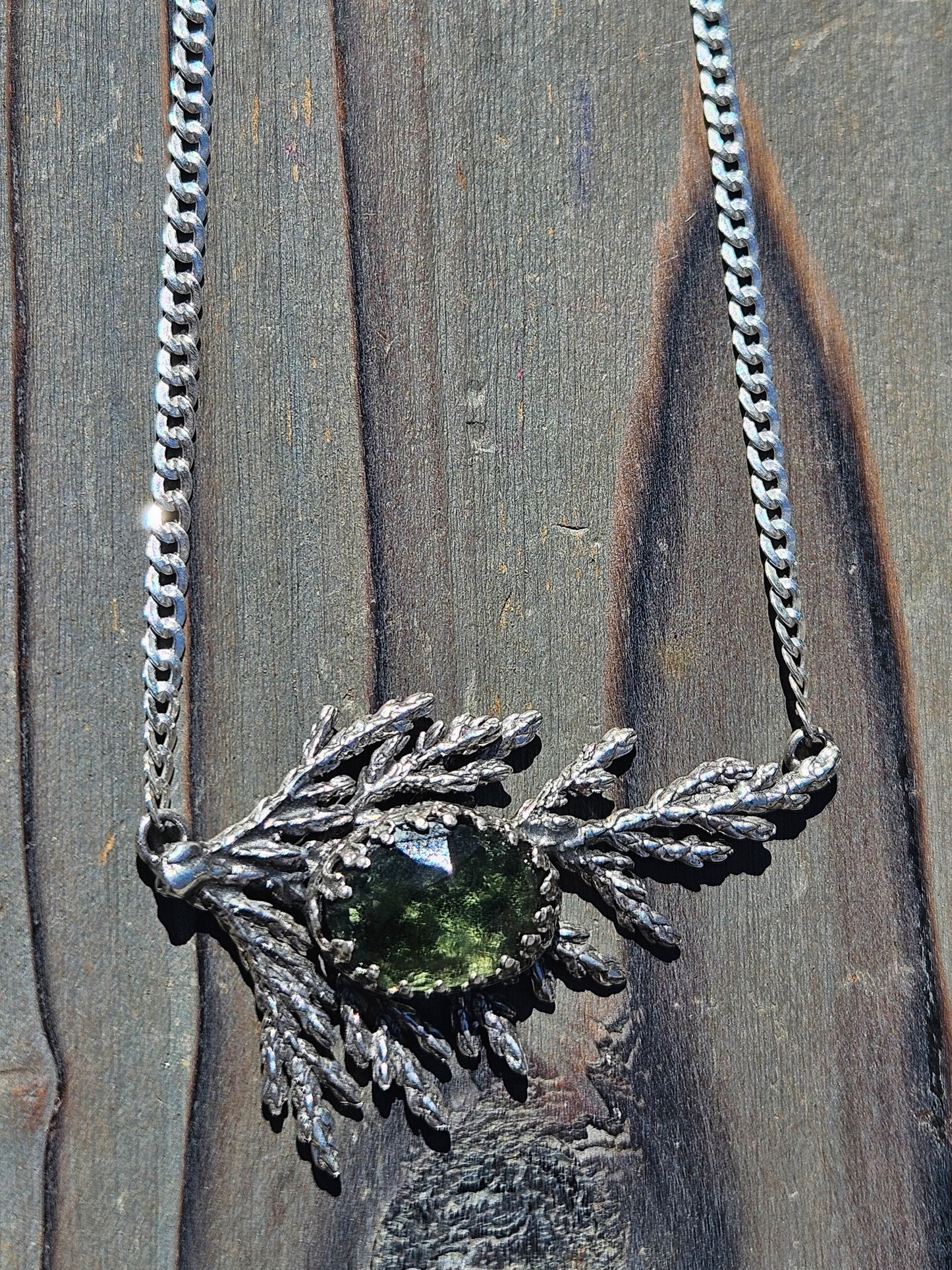 Moldavite Cedar Necklace