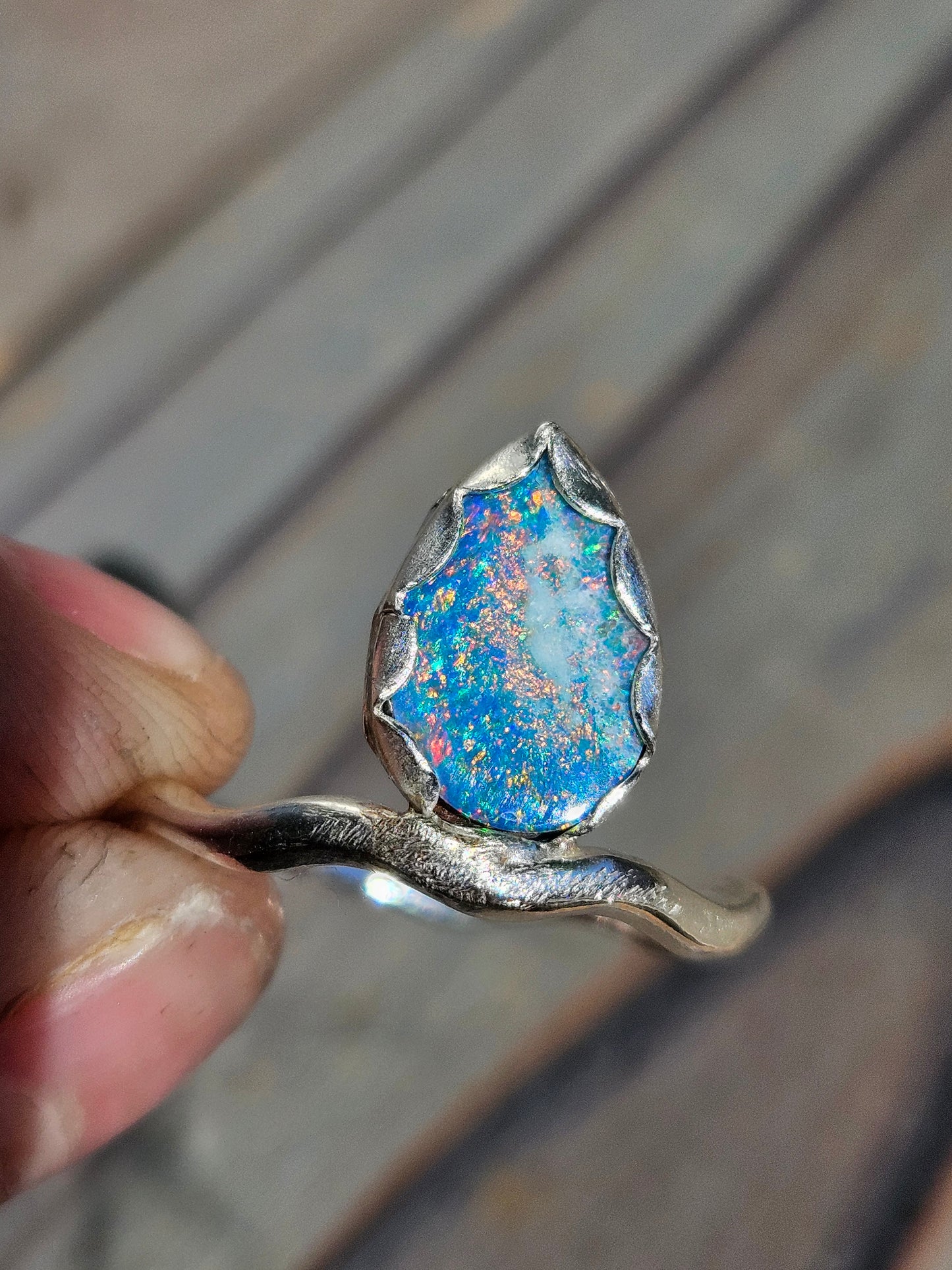 Australian Opal Swivel Ring, Size 9