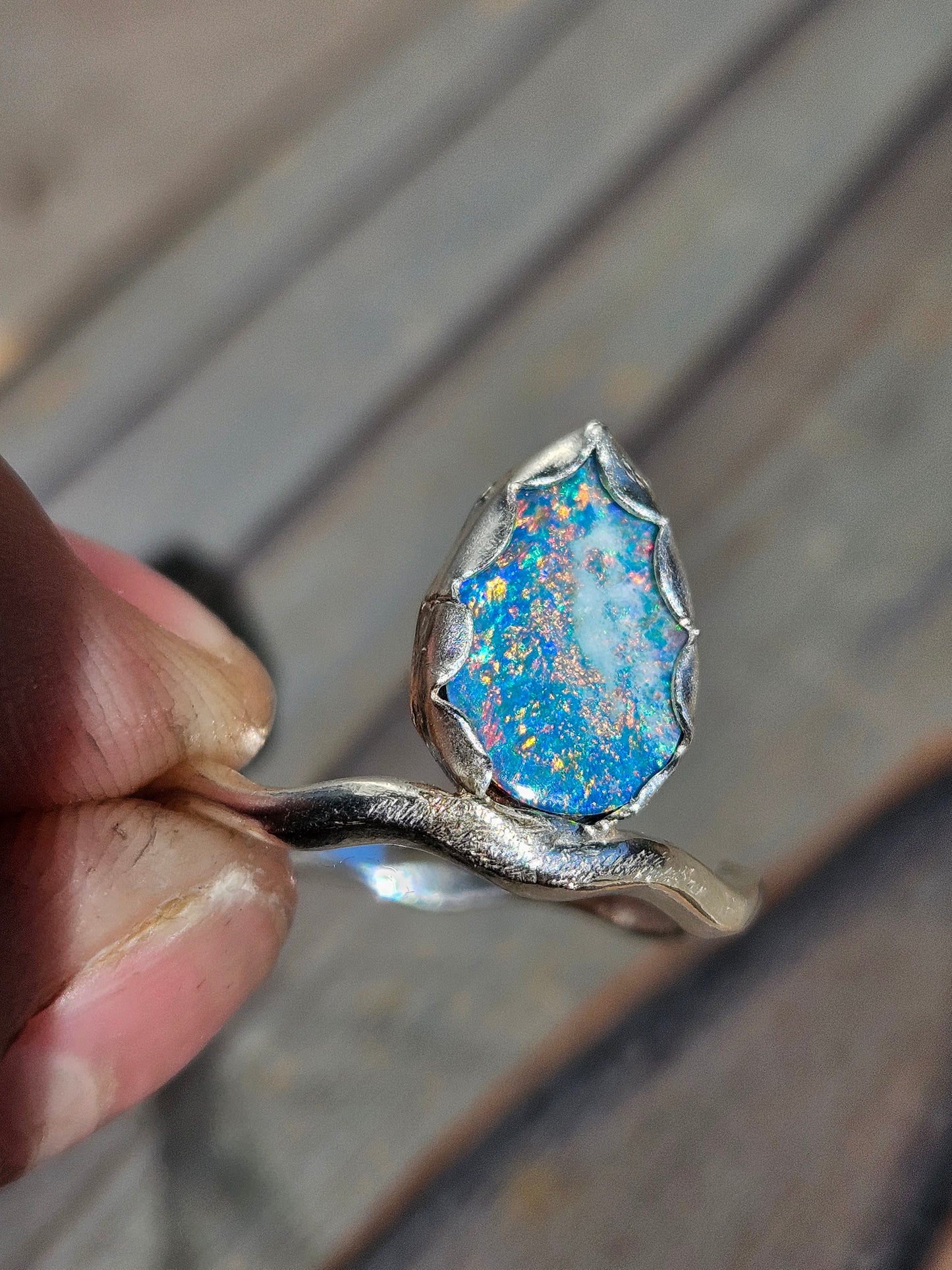 Australian Opal Swivel Ring, Size 9