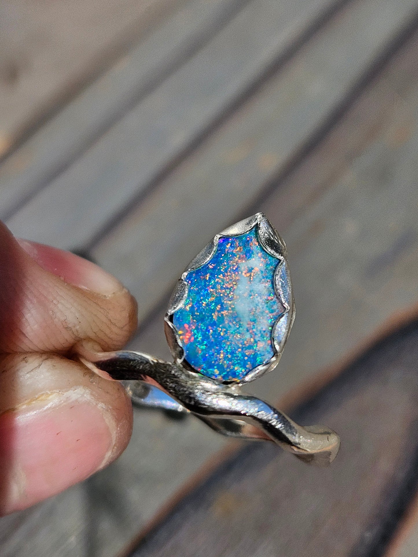 Australian Opal Swivel Ring, Size 9