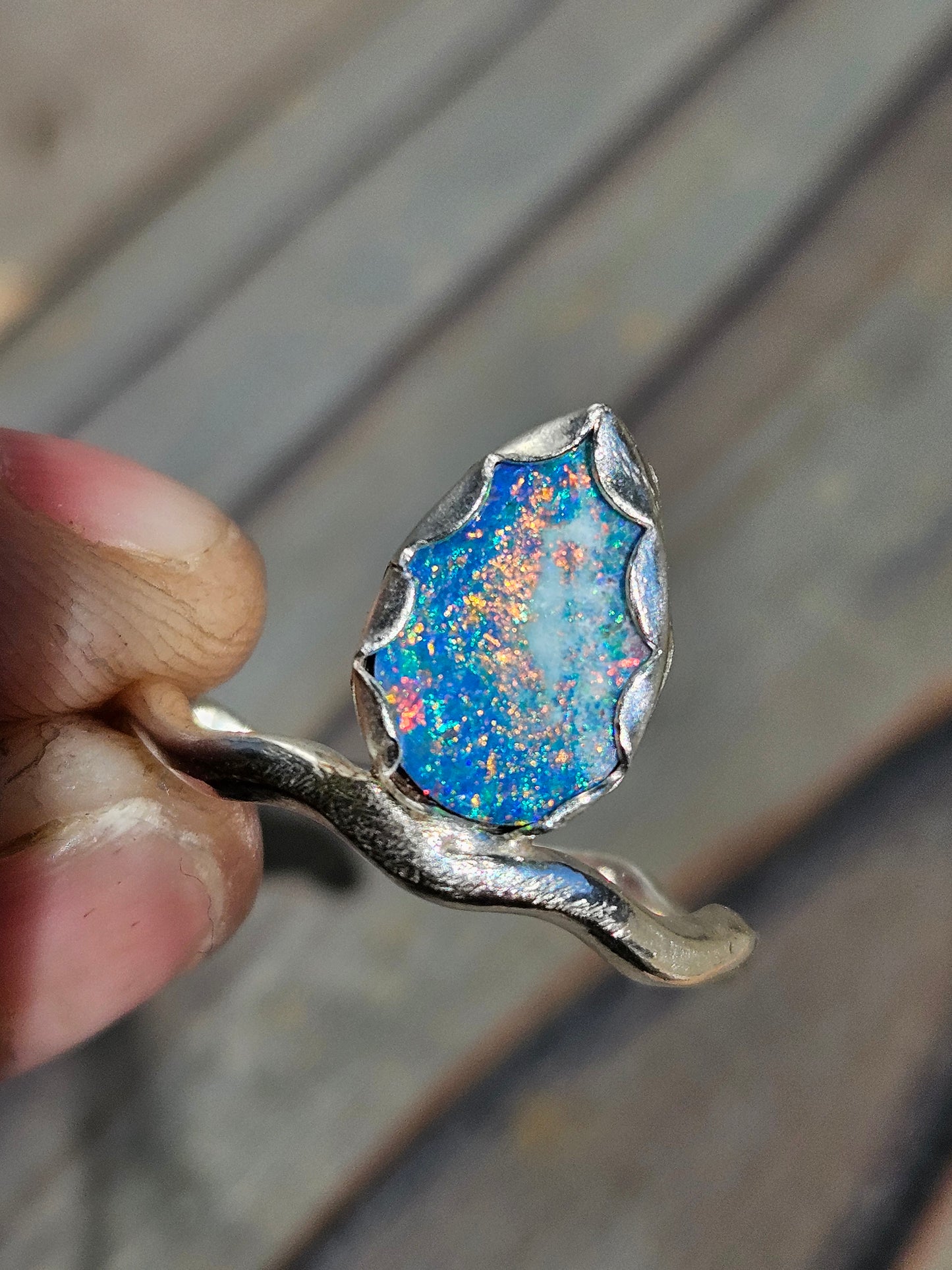 Australian Opal Swivel Ring, Size 9