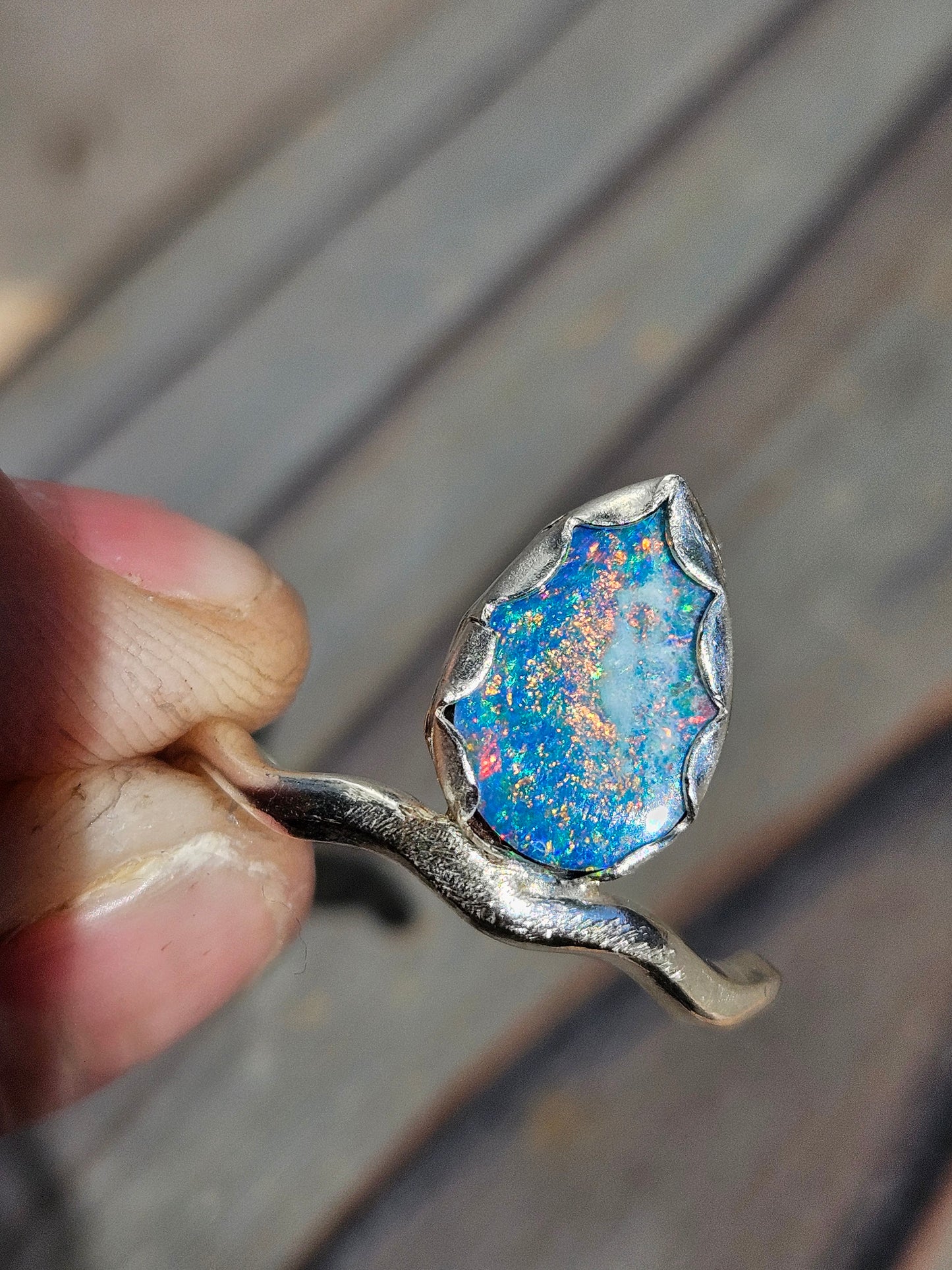 Australian Opal Swivel Ring, Size 9