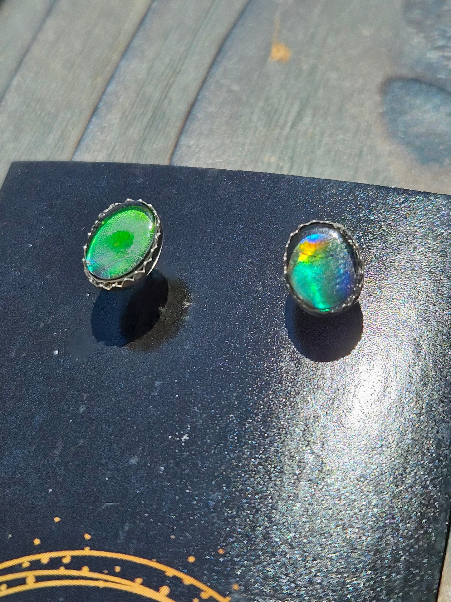 Green and Teal Ammolite Stud Earrings