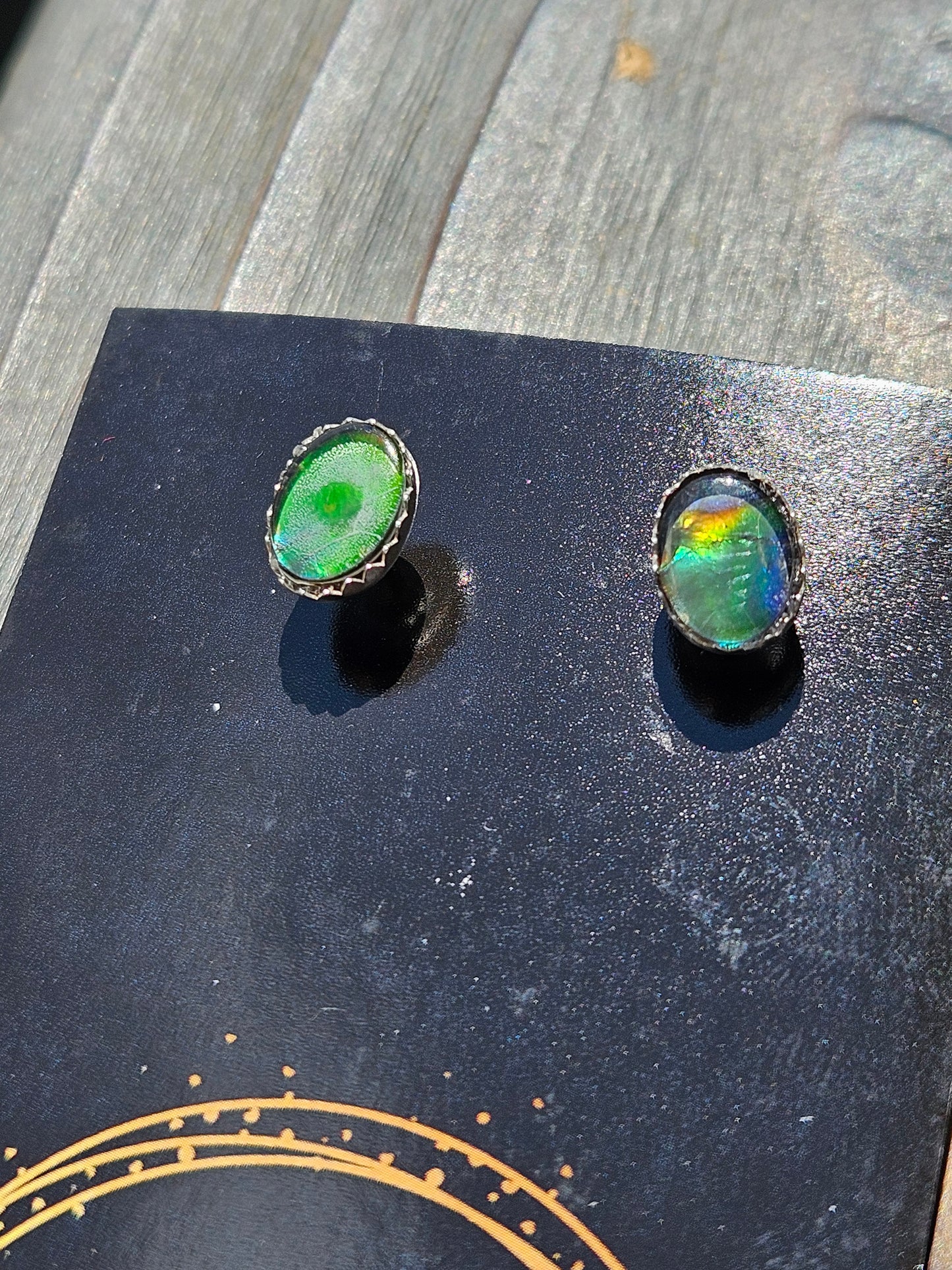 Green and Teal Ammolite Stud Earrings