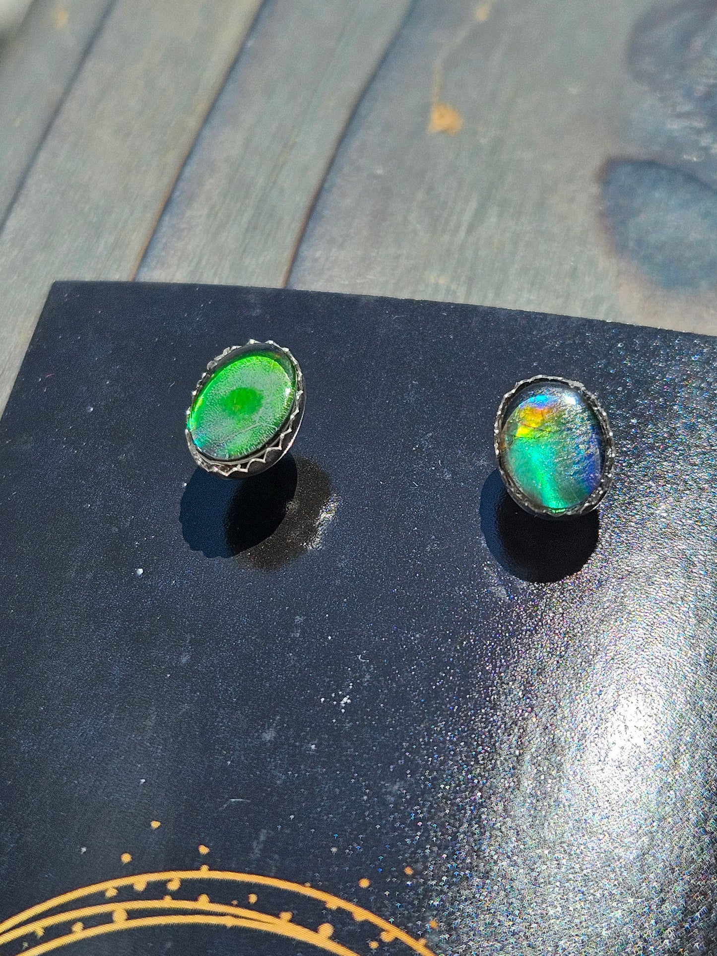 Green and Teal Ammolite Stud Earrings