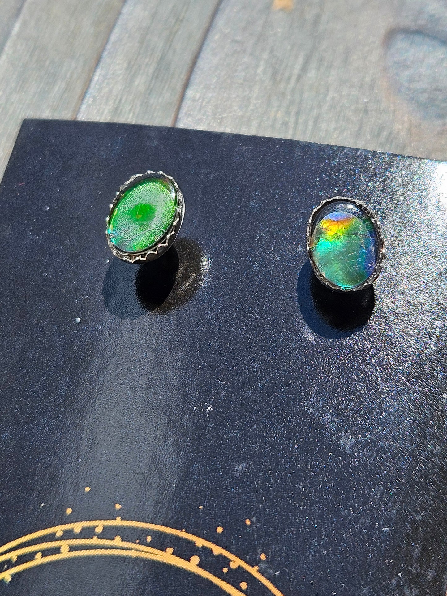 Green and Teal Ammolite Stud Earrings