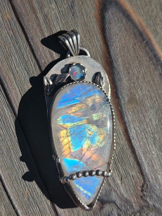Moonstone and Black Opal Pendant