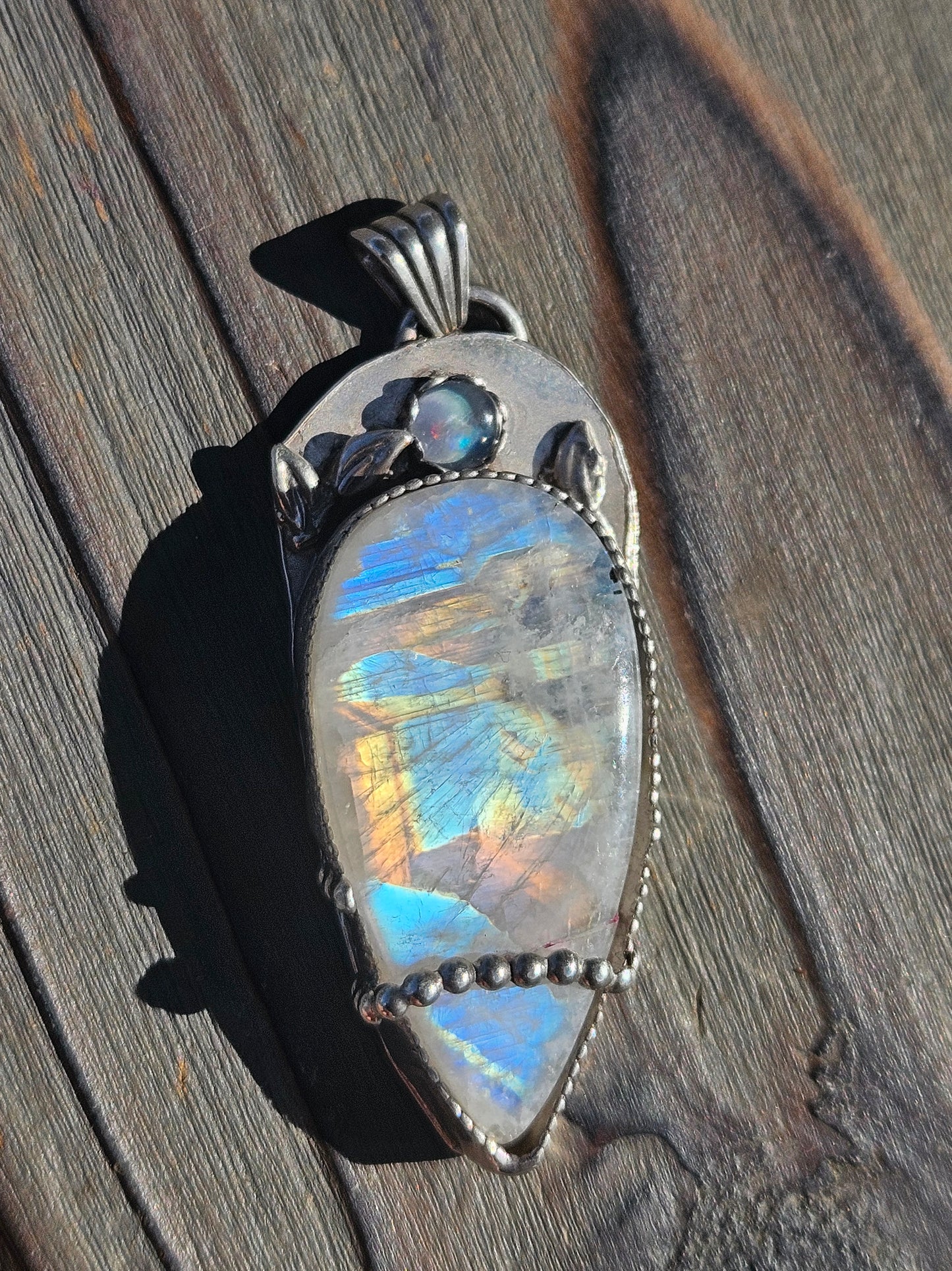 Moonstone and Black Opal Pendant