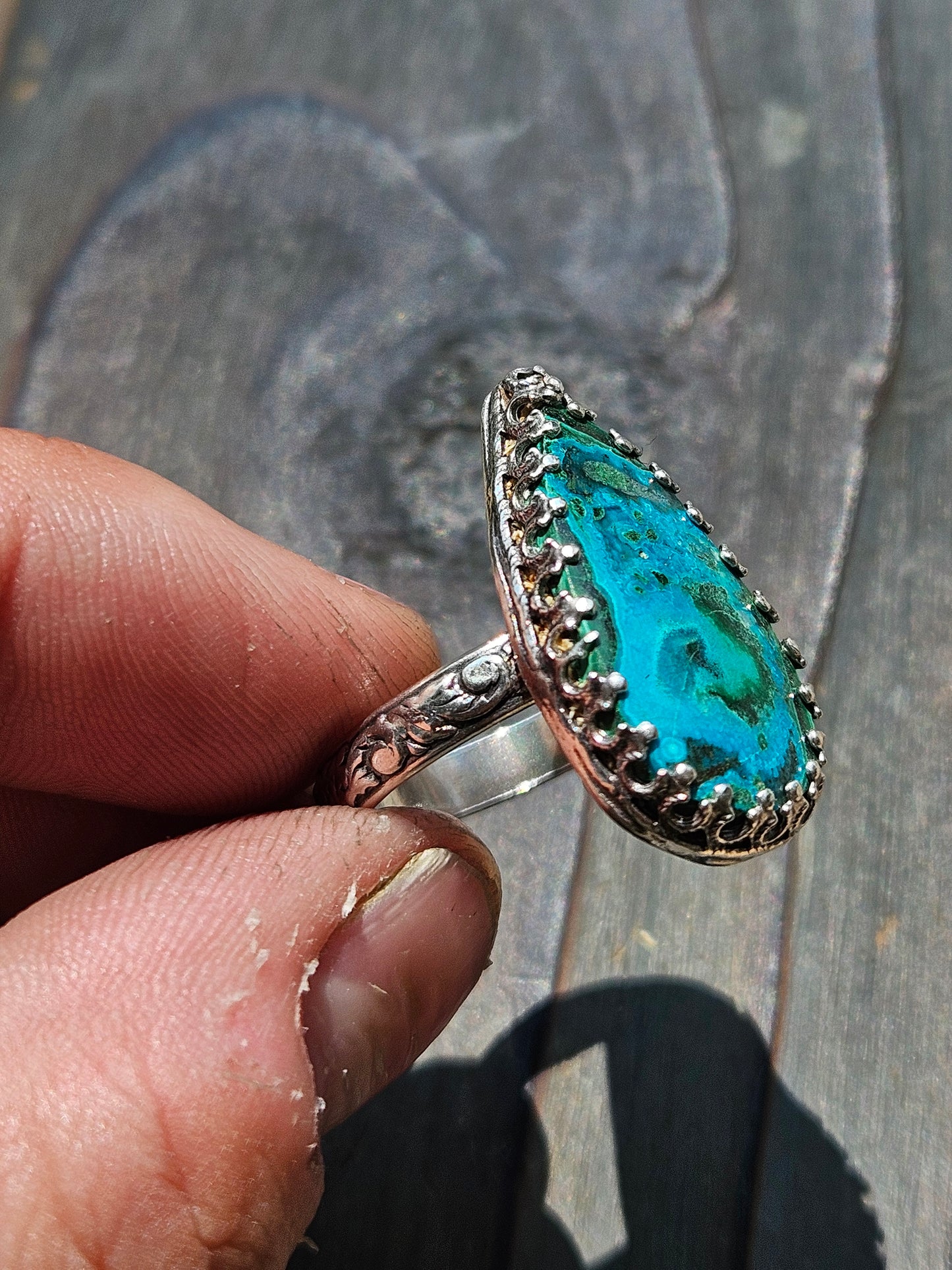 Malachite and Chrysocolla Ring, Size 8