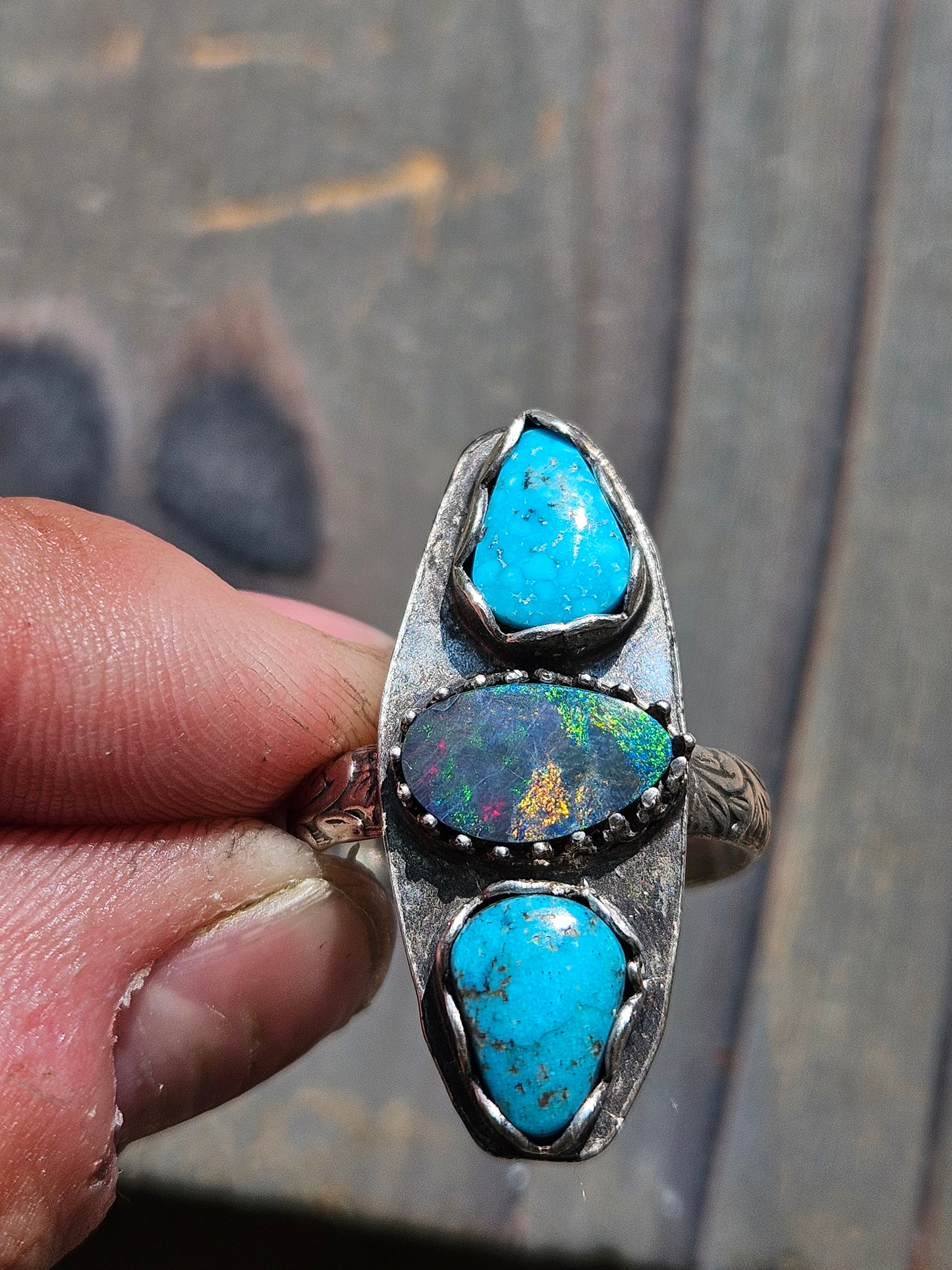 Australian Opal and Sleeping Beauty Turquoise ring, Size 9