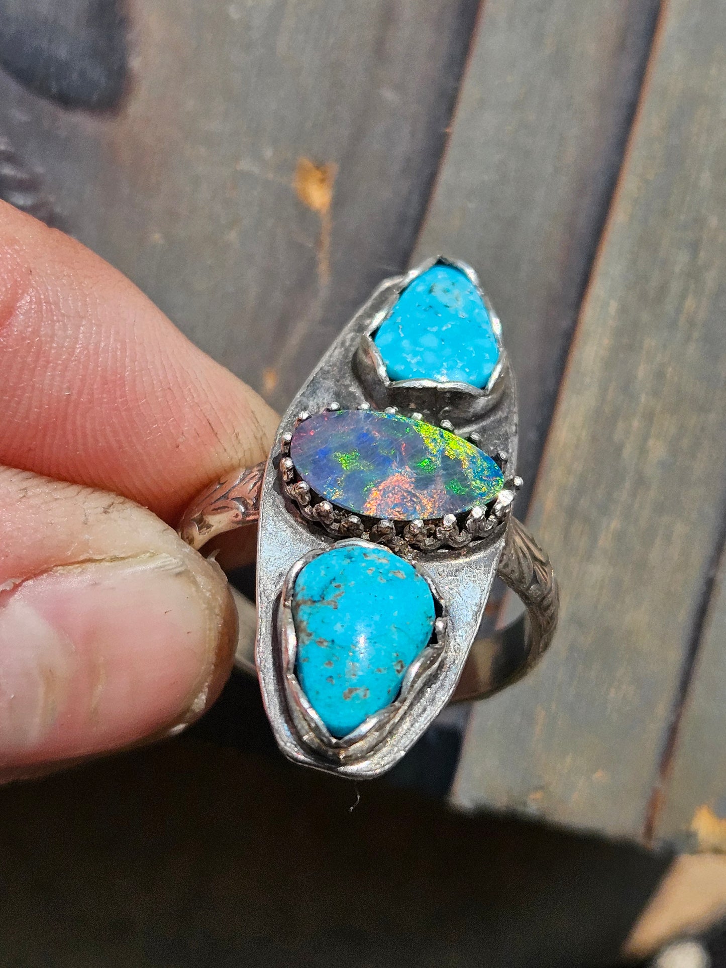 Australian Opal and Sleeping Beauty Turquoise ring, Size 9