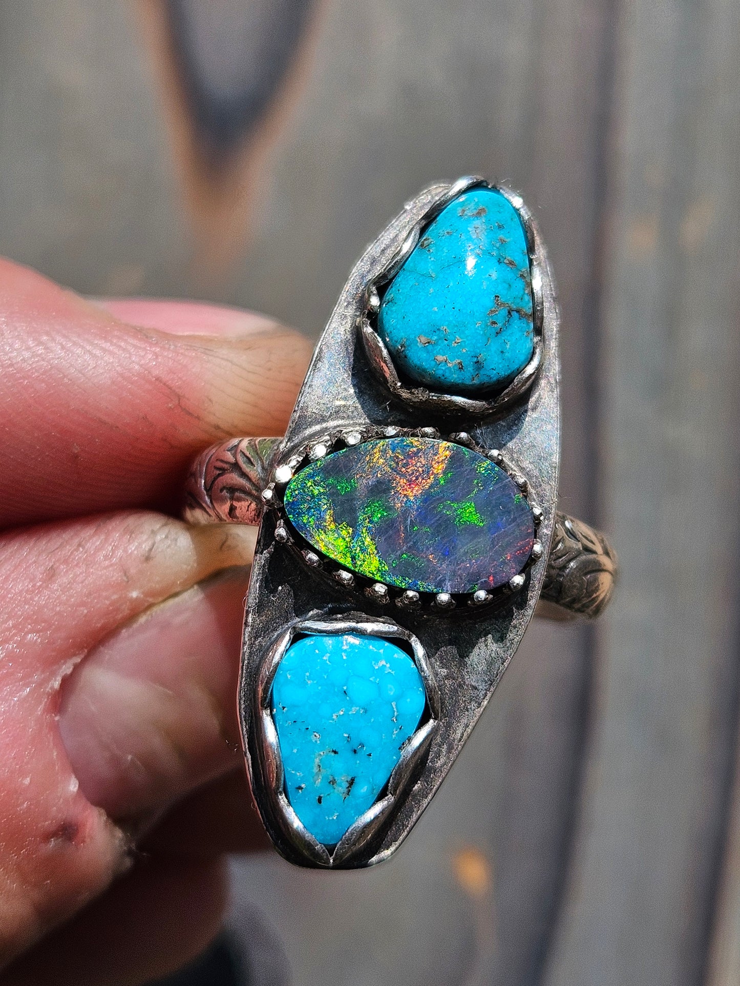 Australian Opal and Sleeping Beauty Turquoise ring, Size 9