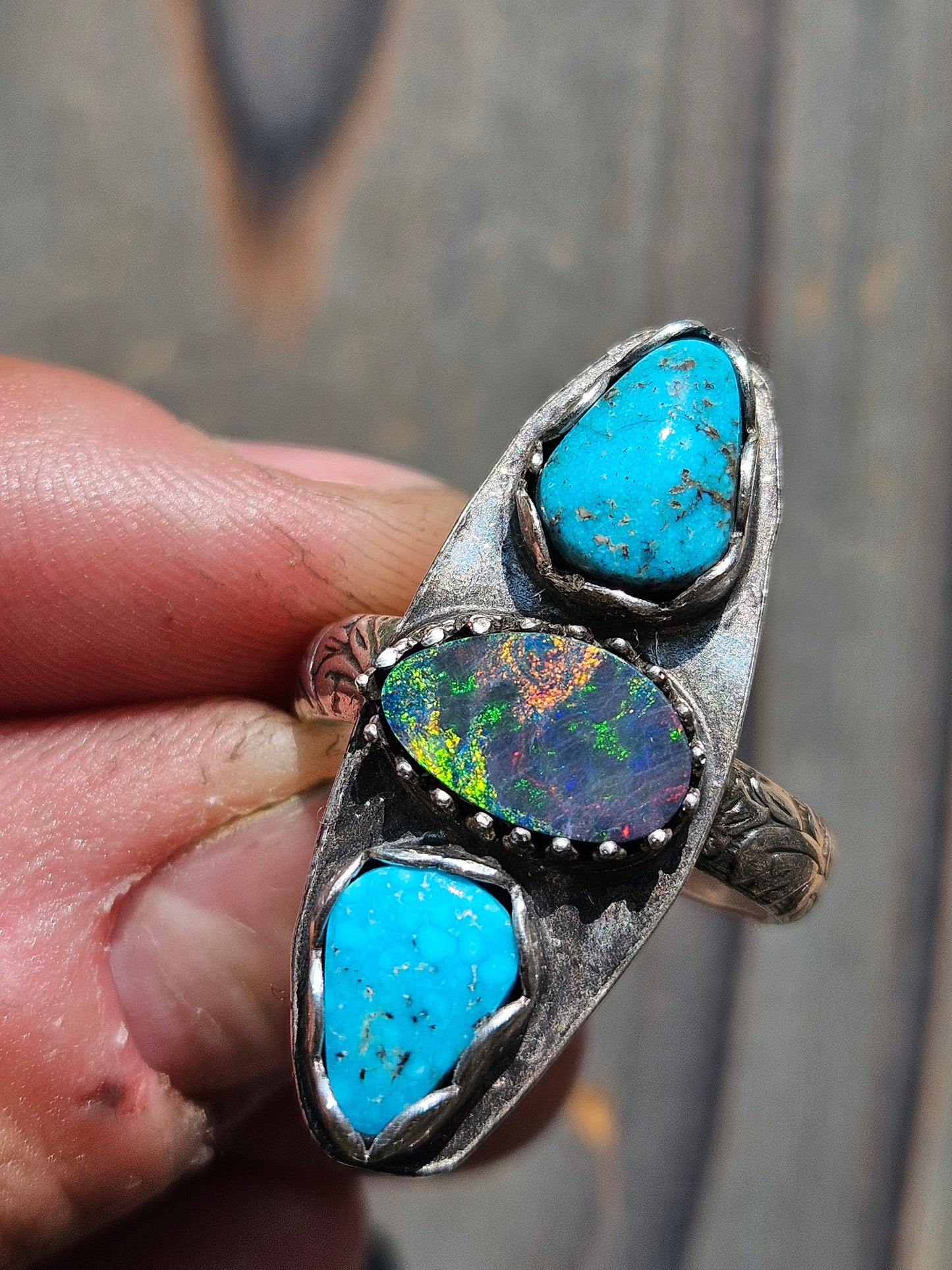 Australian Opal and Sleeping Beauty Turquoise ring, Size 9