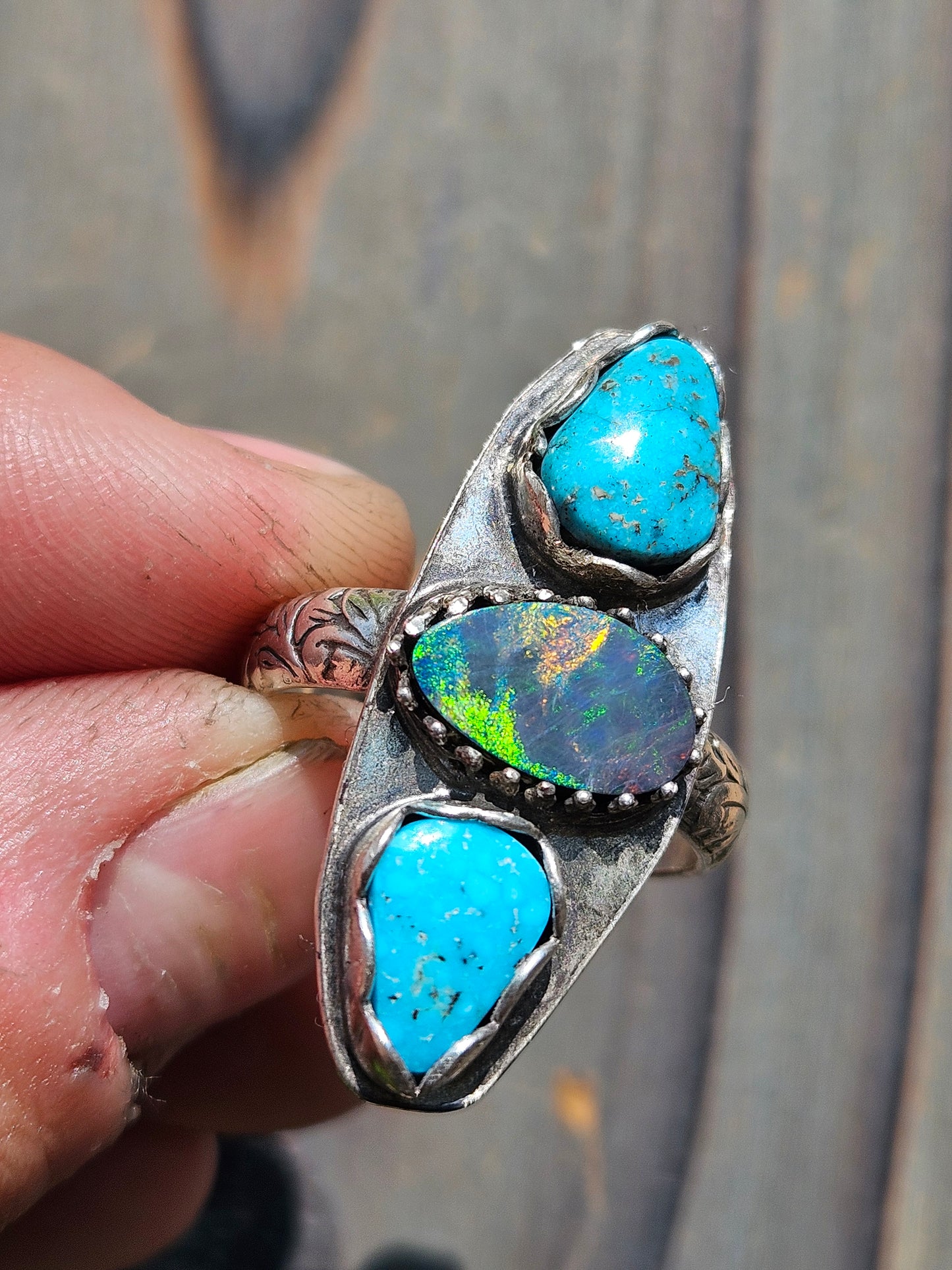 Australian Opal and Sleeping Beauty Turquoise ring, Size 9