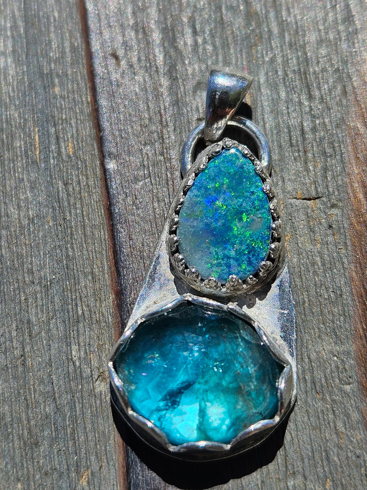 Australian opal and Blue Apatite Pendant