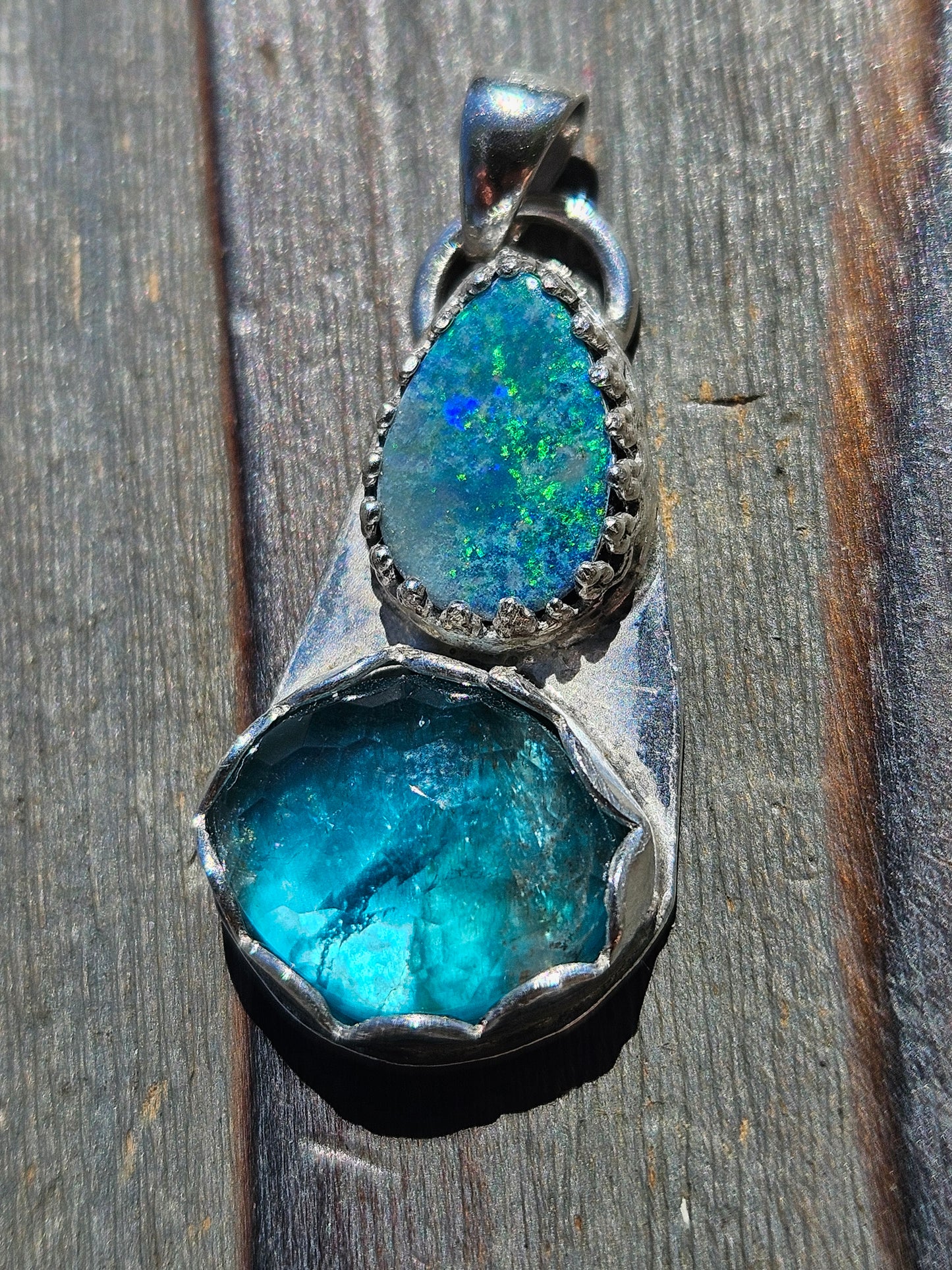 Australian opal and Blue Apatite Pendant