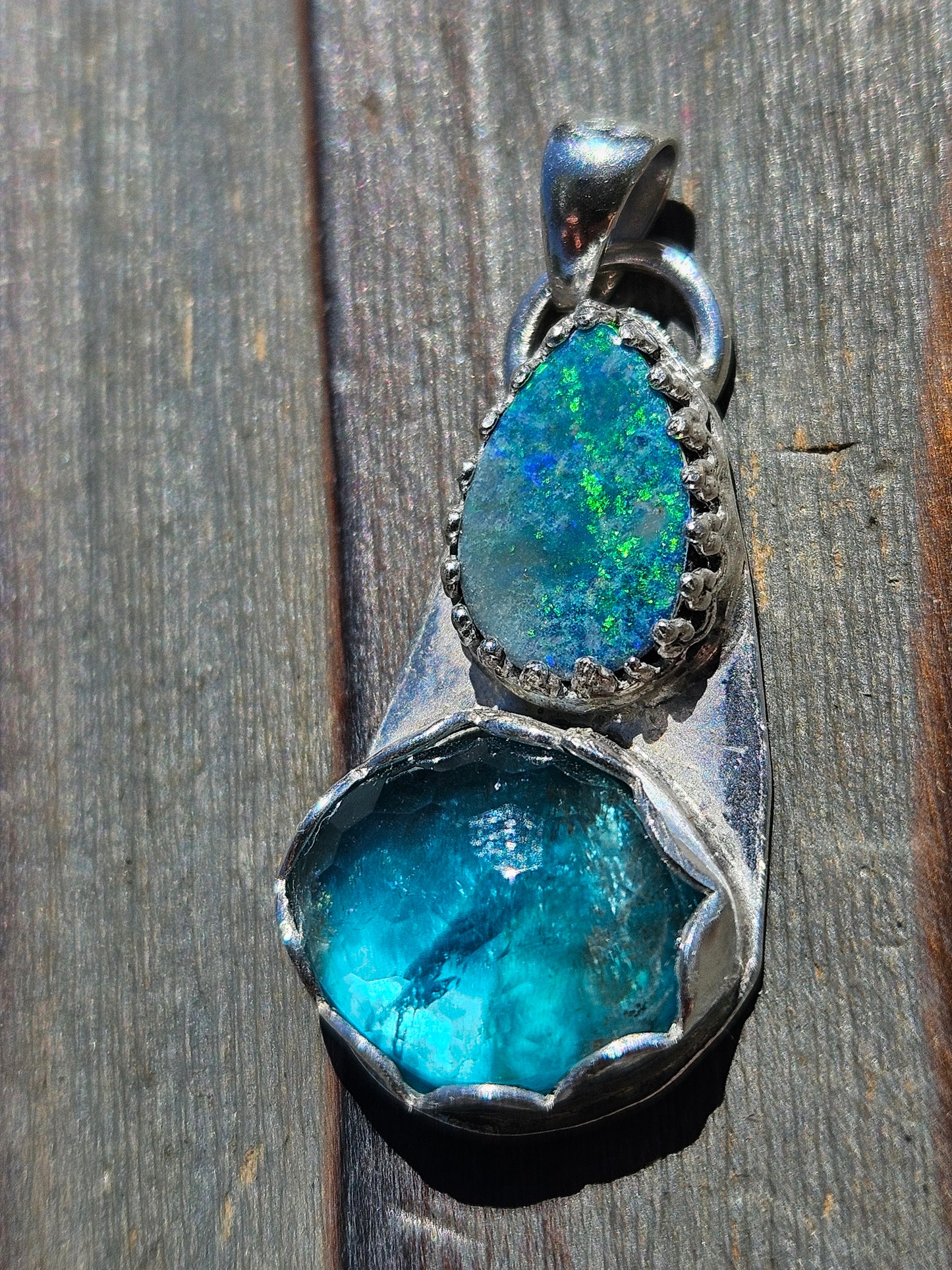 Australian opal and Blue Apatite Pendant