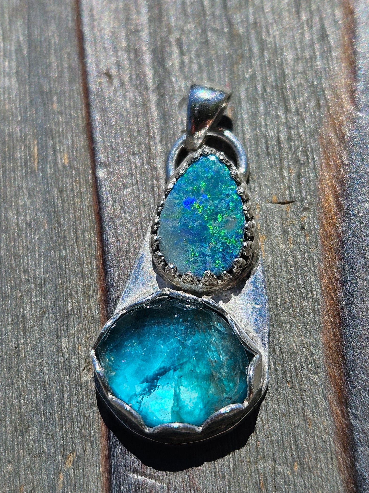 Australian opal and Blue Apatite Pendant