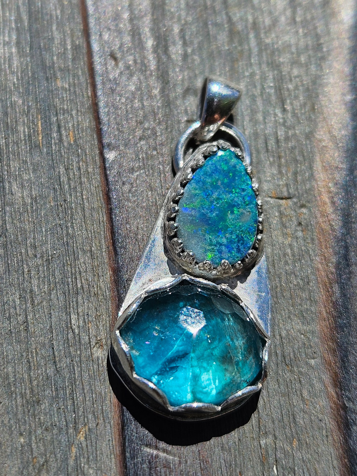 Australian opal and Blue Apatite Pendant