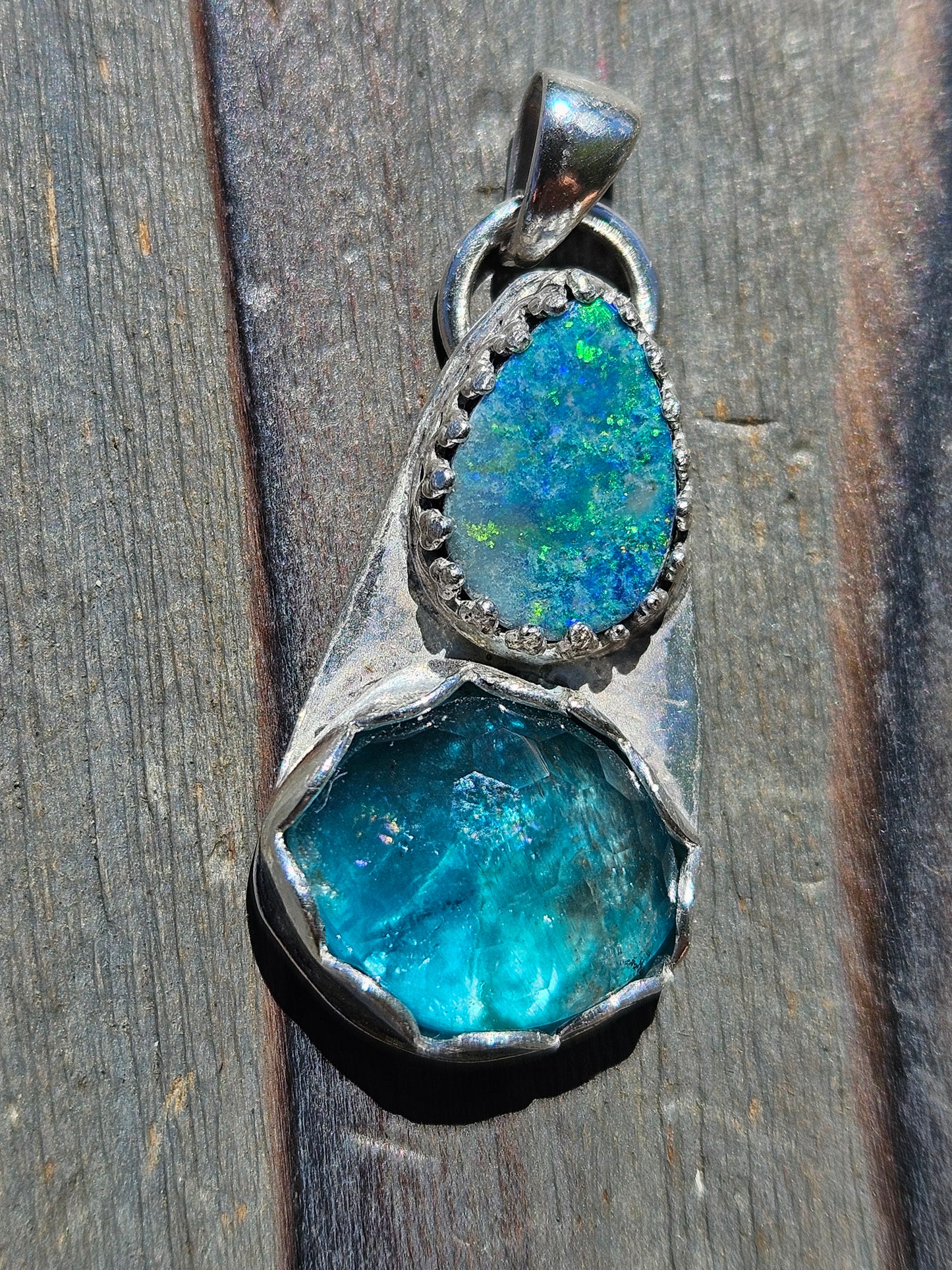 Australian opal and Blue Apatite Pendant