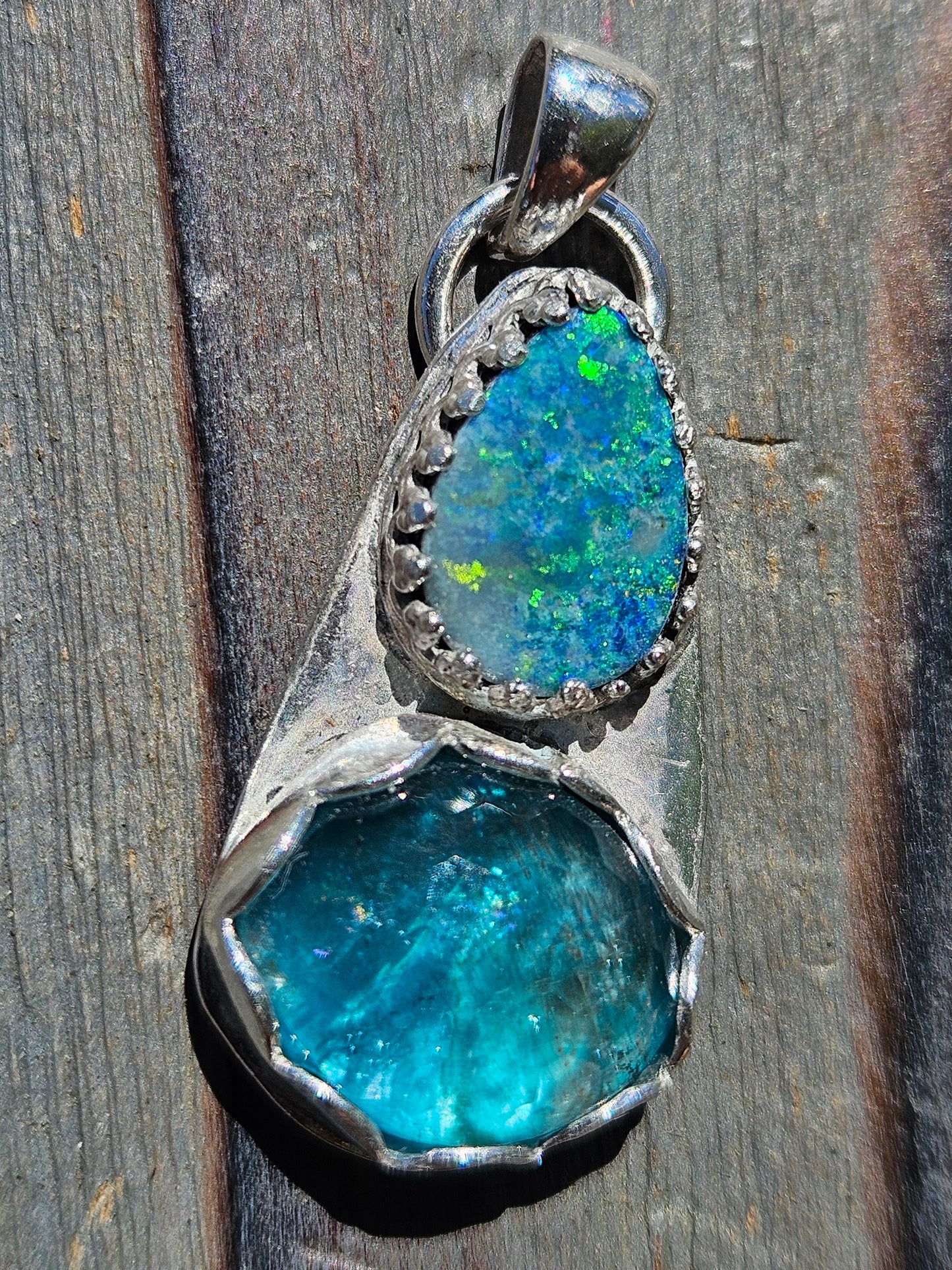 Australian opal and Blue Apatite Pendant