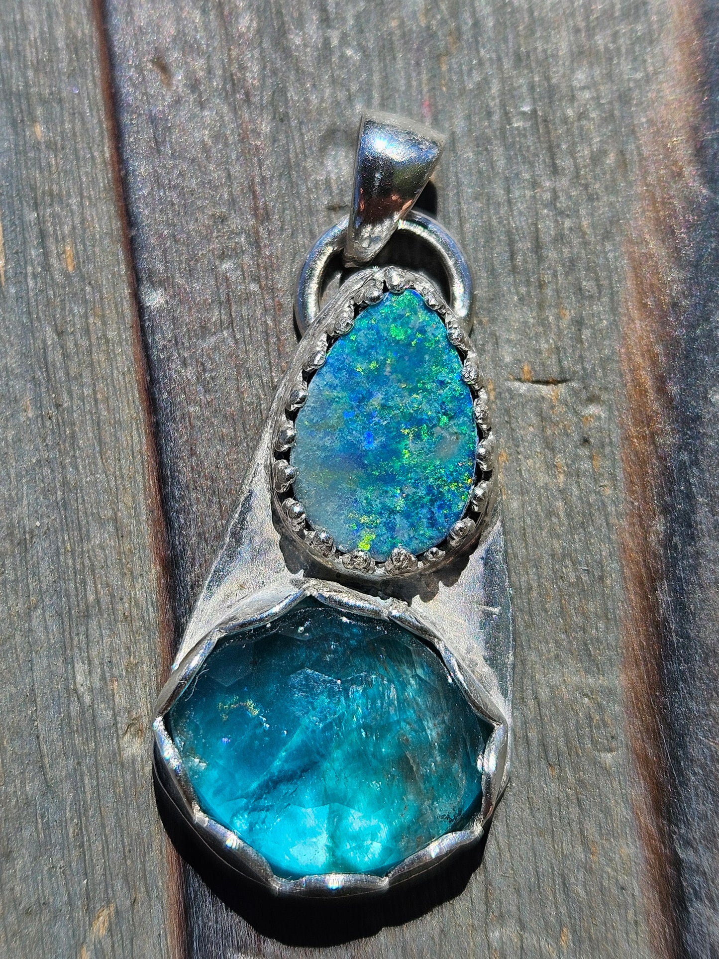 Australian opal and Blue Apatite Pendant