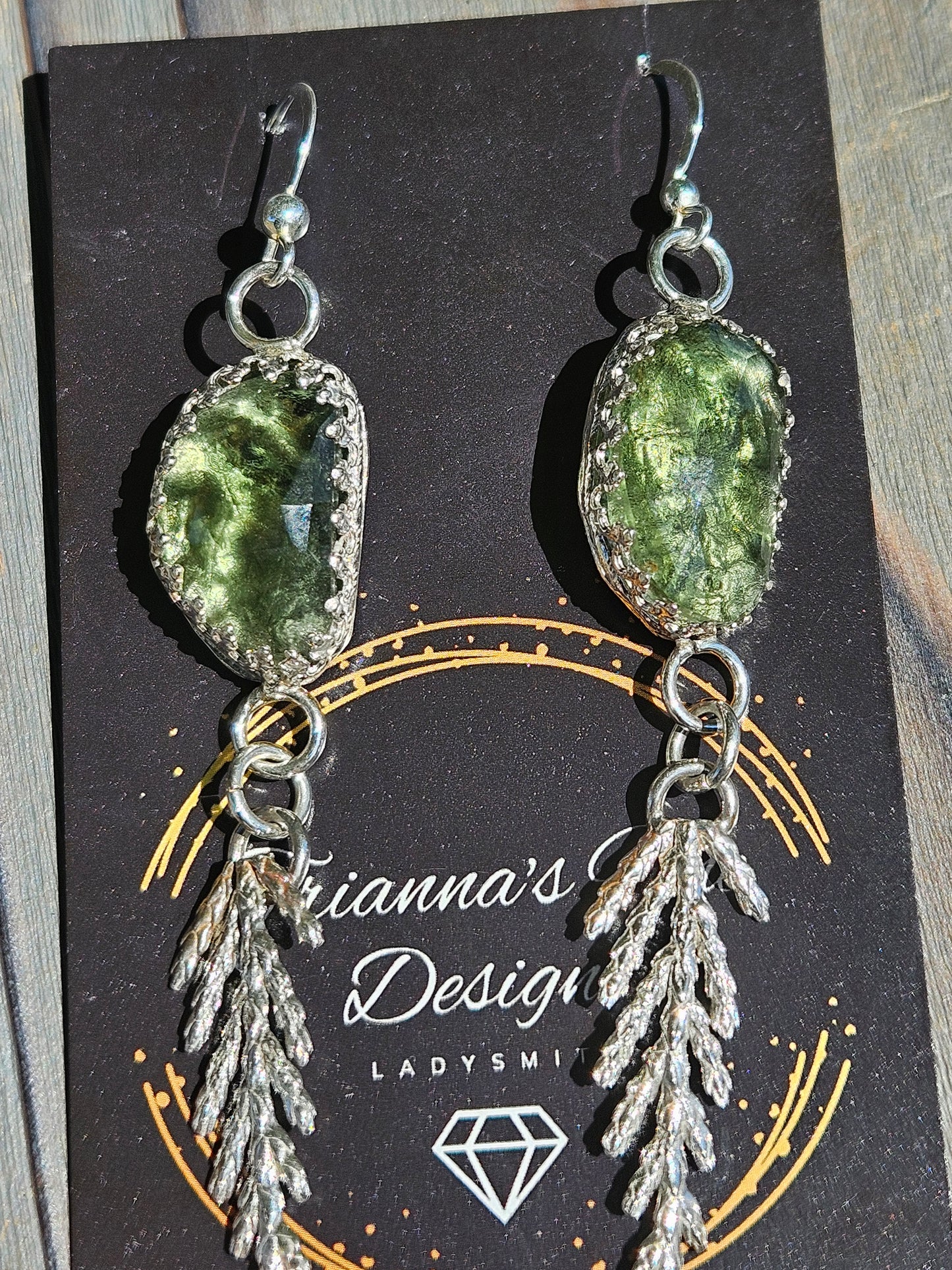 Moldavite Cedar Earrings