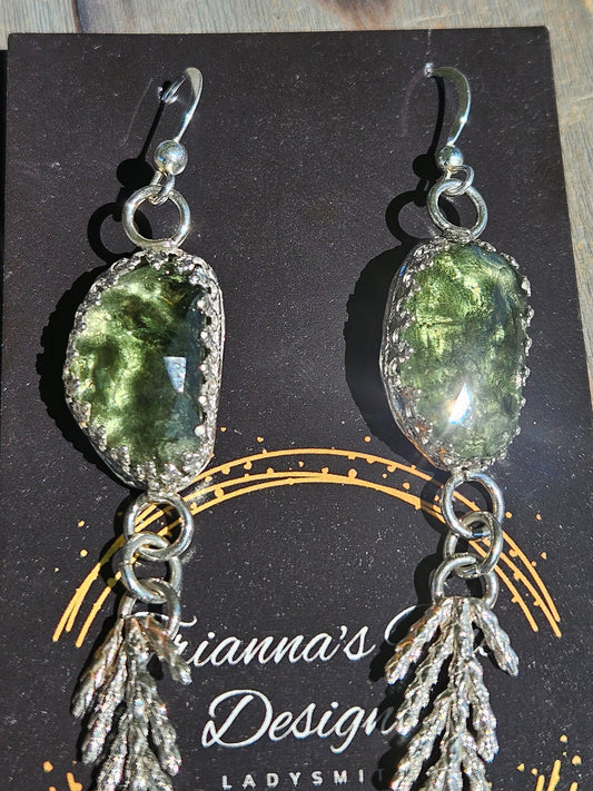 Moldavite Cedar Earrings