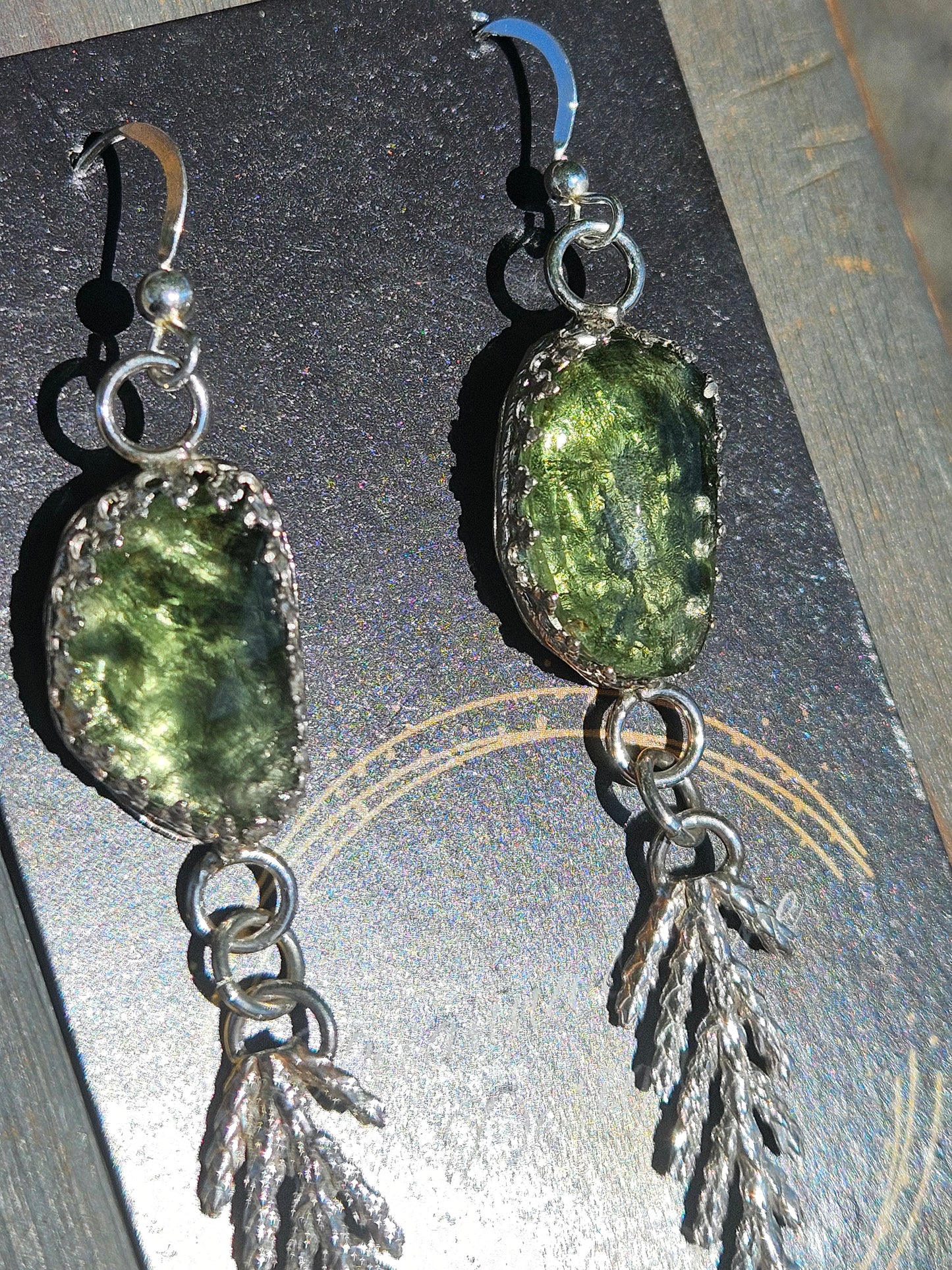 Moldavite Cedar Earrings