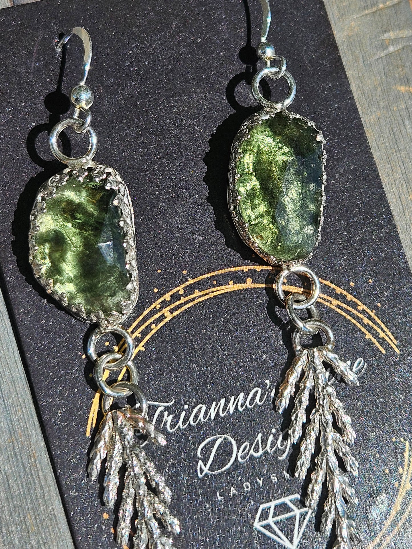 Moldavite Cedar Earrings