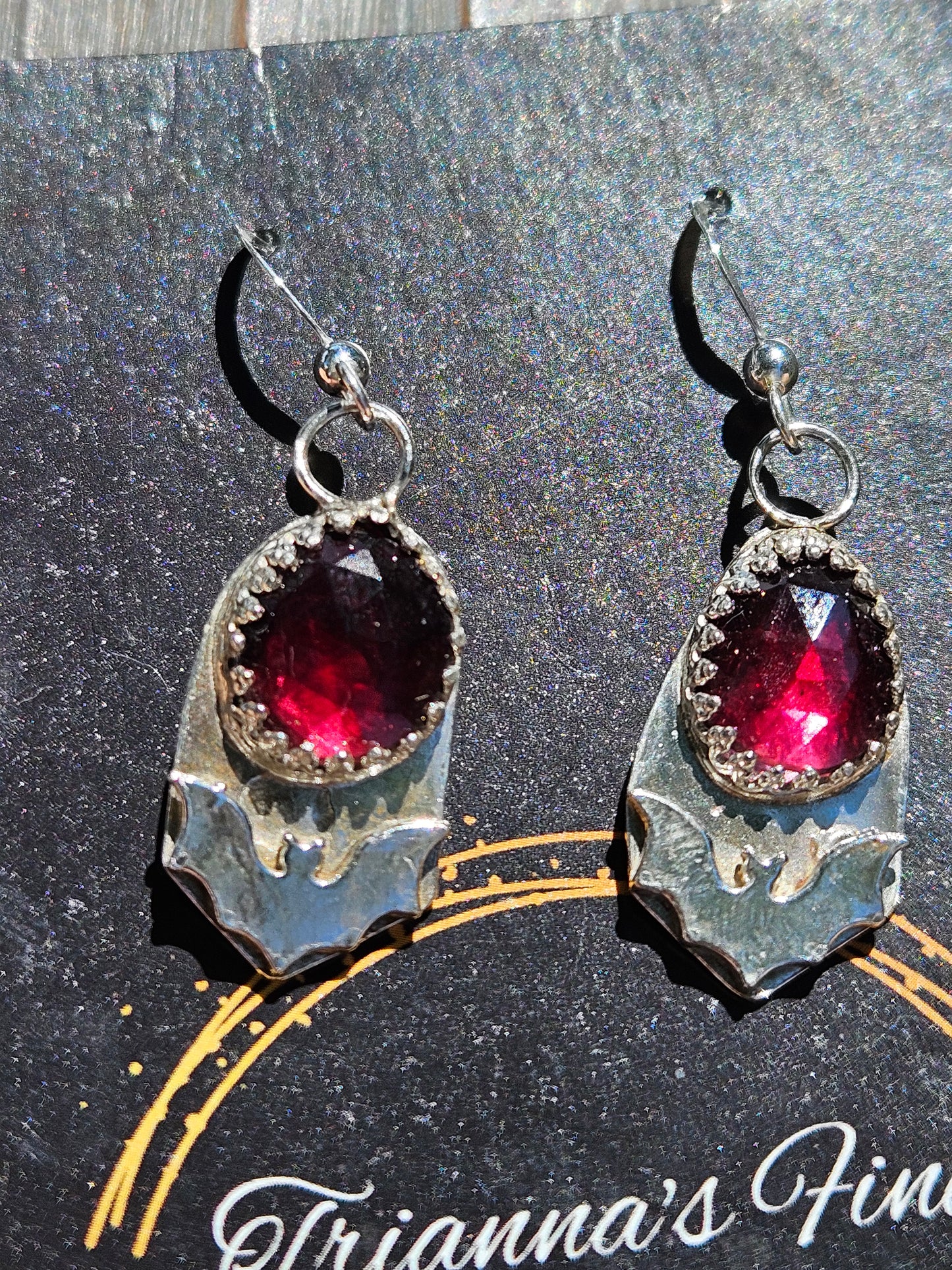 Indian Garnet and Bat Earrings