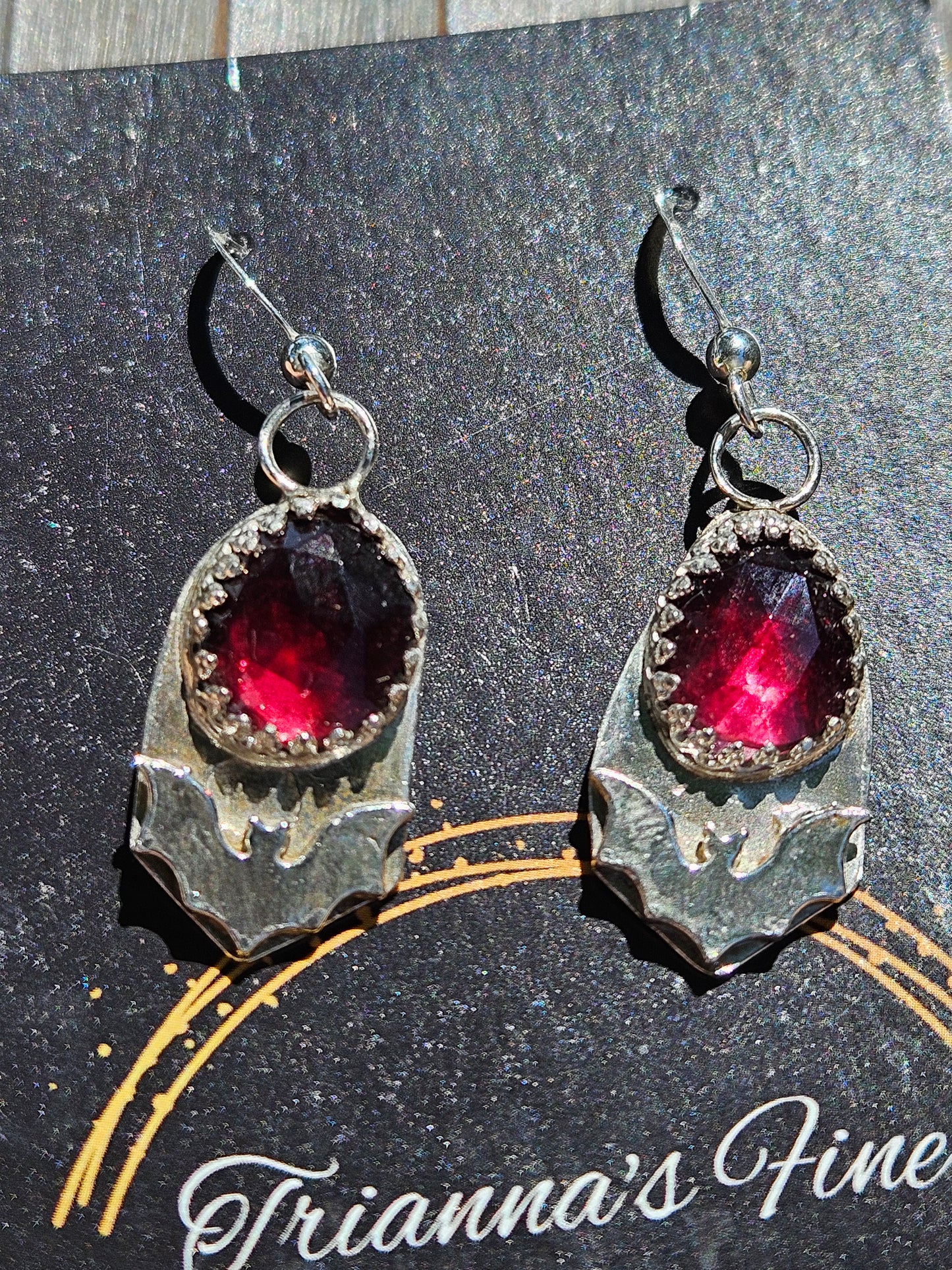 Indian Garnet and Bat Earrings