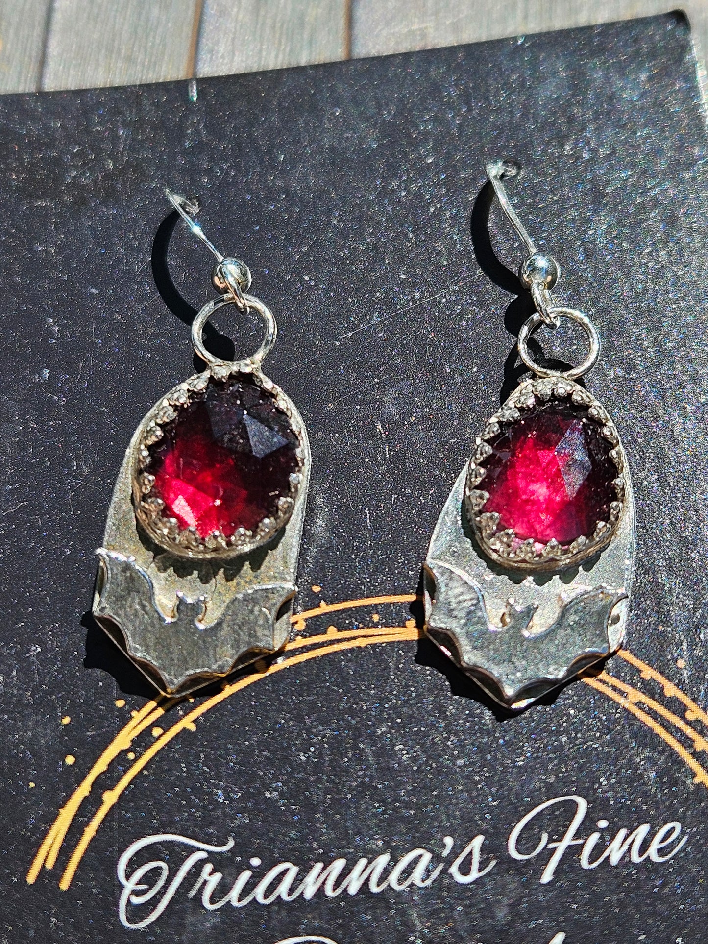 Indian Garnet and Bat Earrings