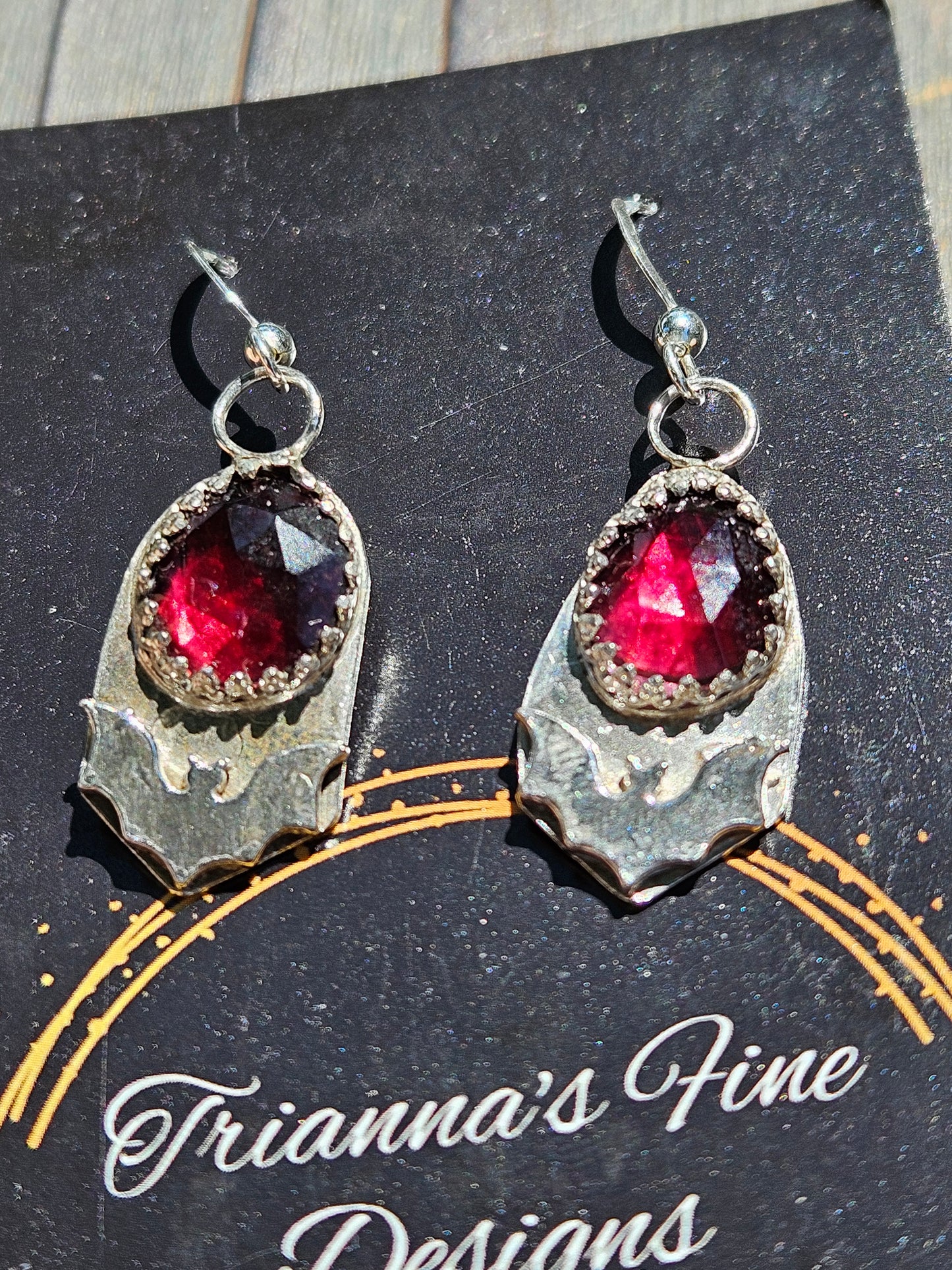 Indian Garnet and Bat Earrings