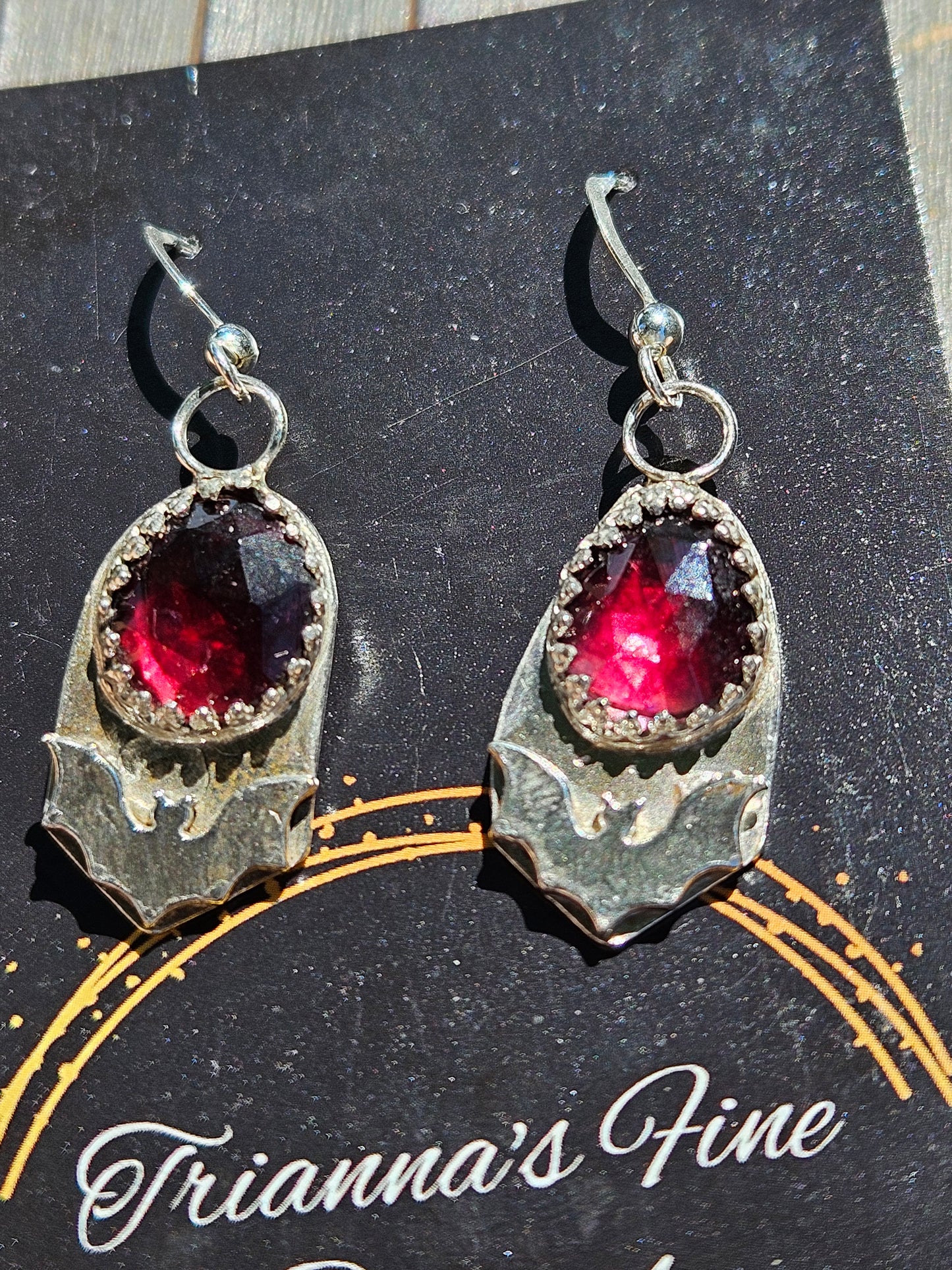 Indian Garnet and Bat Earrings