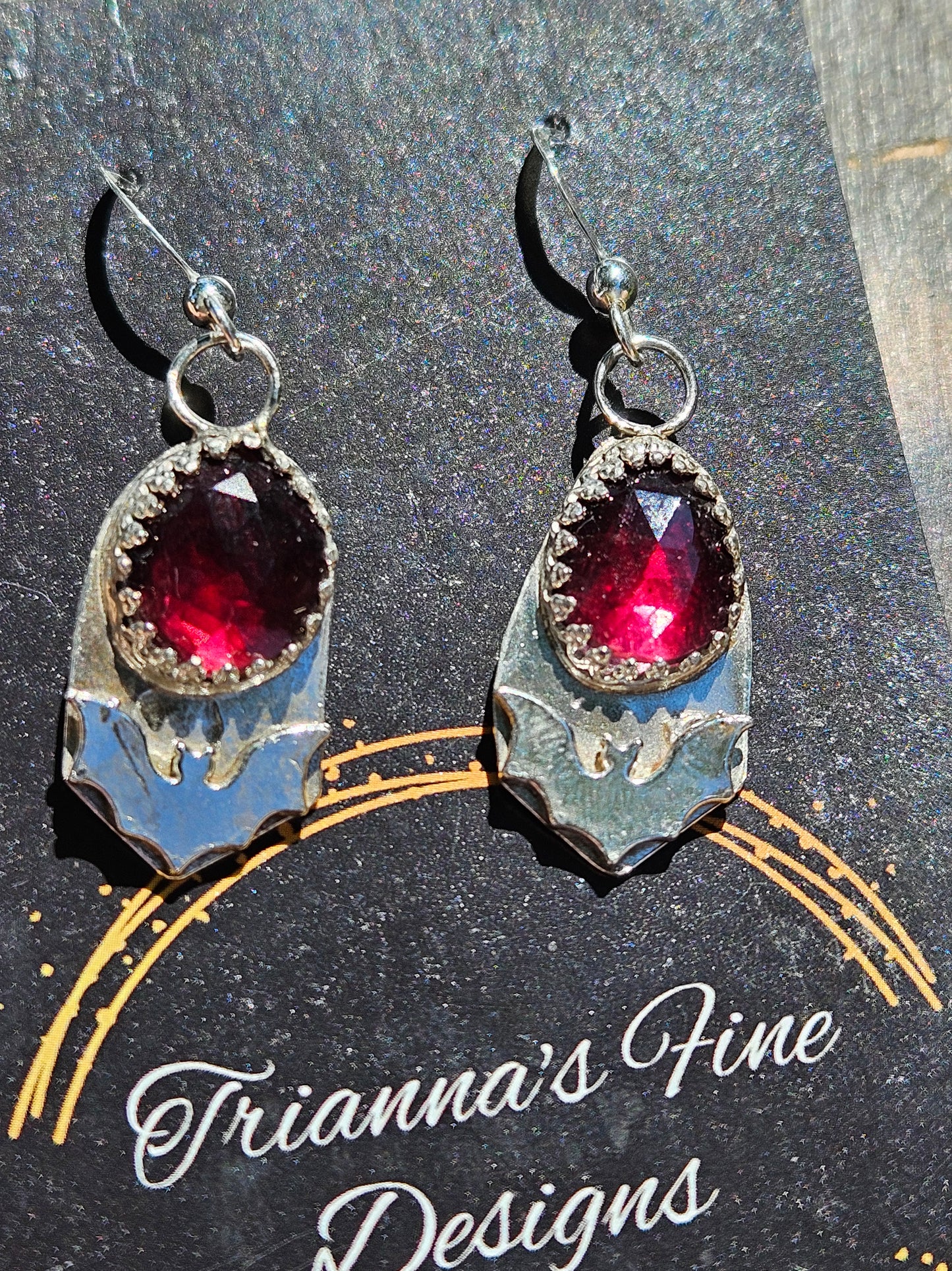 Indian Garnet and Bat Earrings