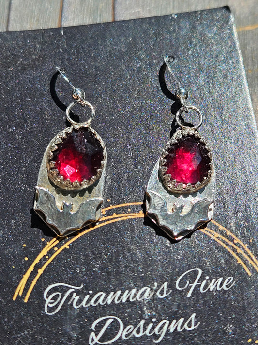 Indian Garnet and Bat Earrings