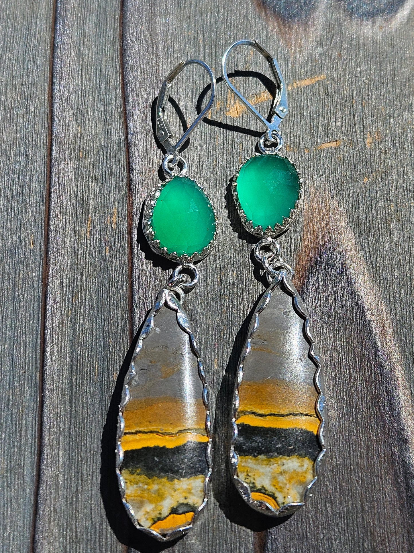 Chrome Chalcedony and Bumblebee Jasper Earrings