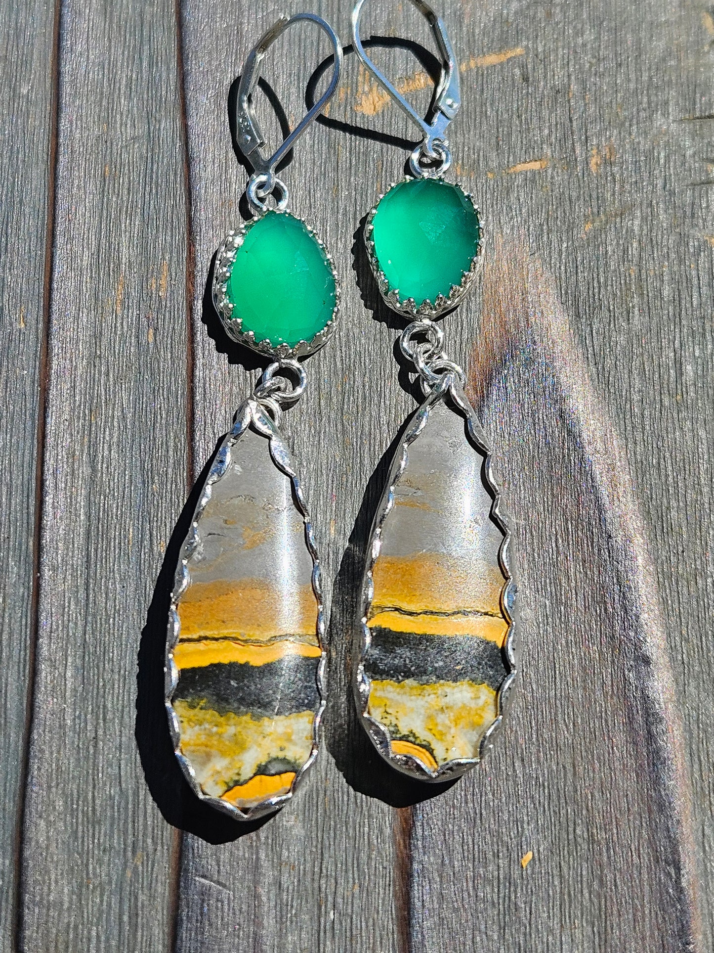 Chrome Chalcedony and Bumblebee Jasper Earrings