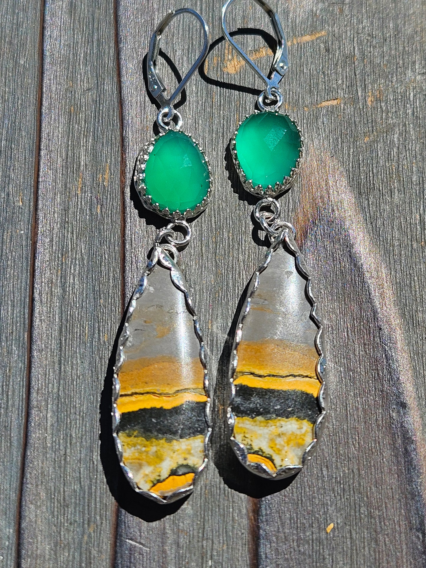 Chrome Chalcedony and Bumblebee Jasper Earrings