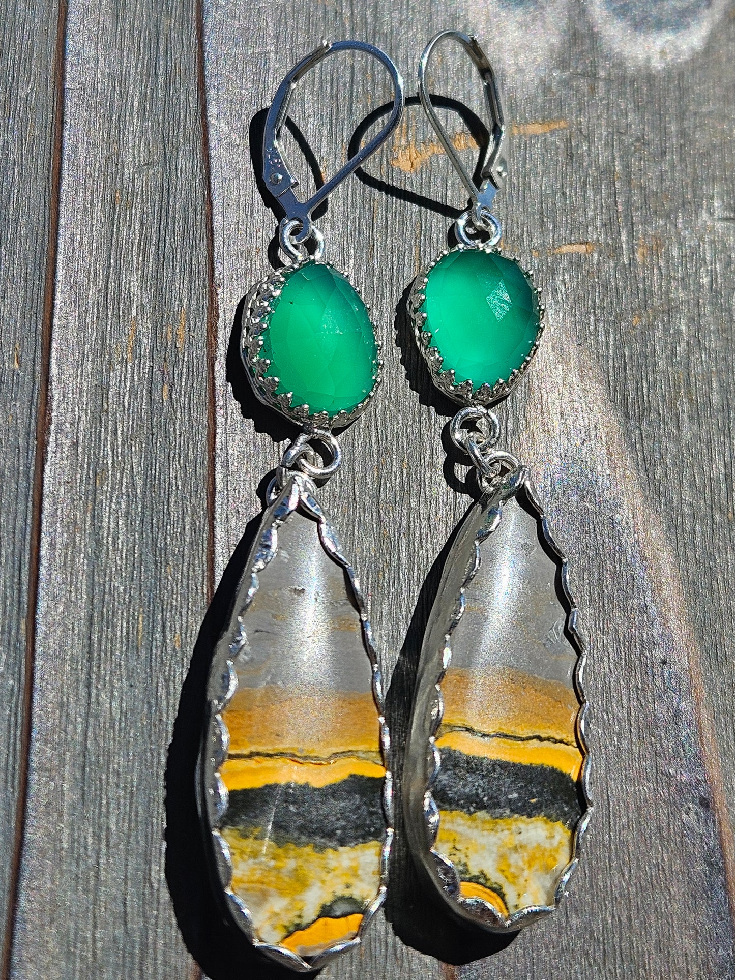 Chrome Chalcedony and Bumblebee Jasper Earrings