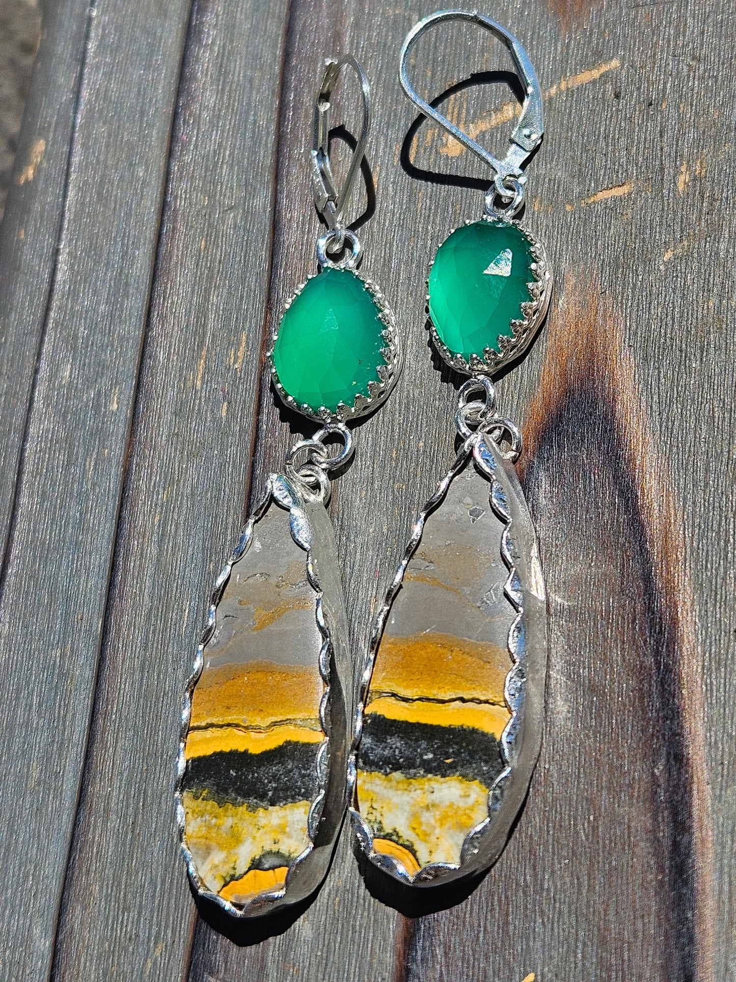 Chrome Chalcedony and Bumblebee Jasper Earrings