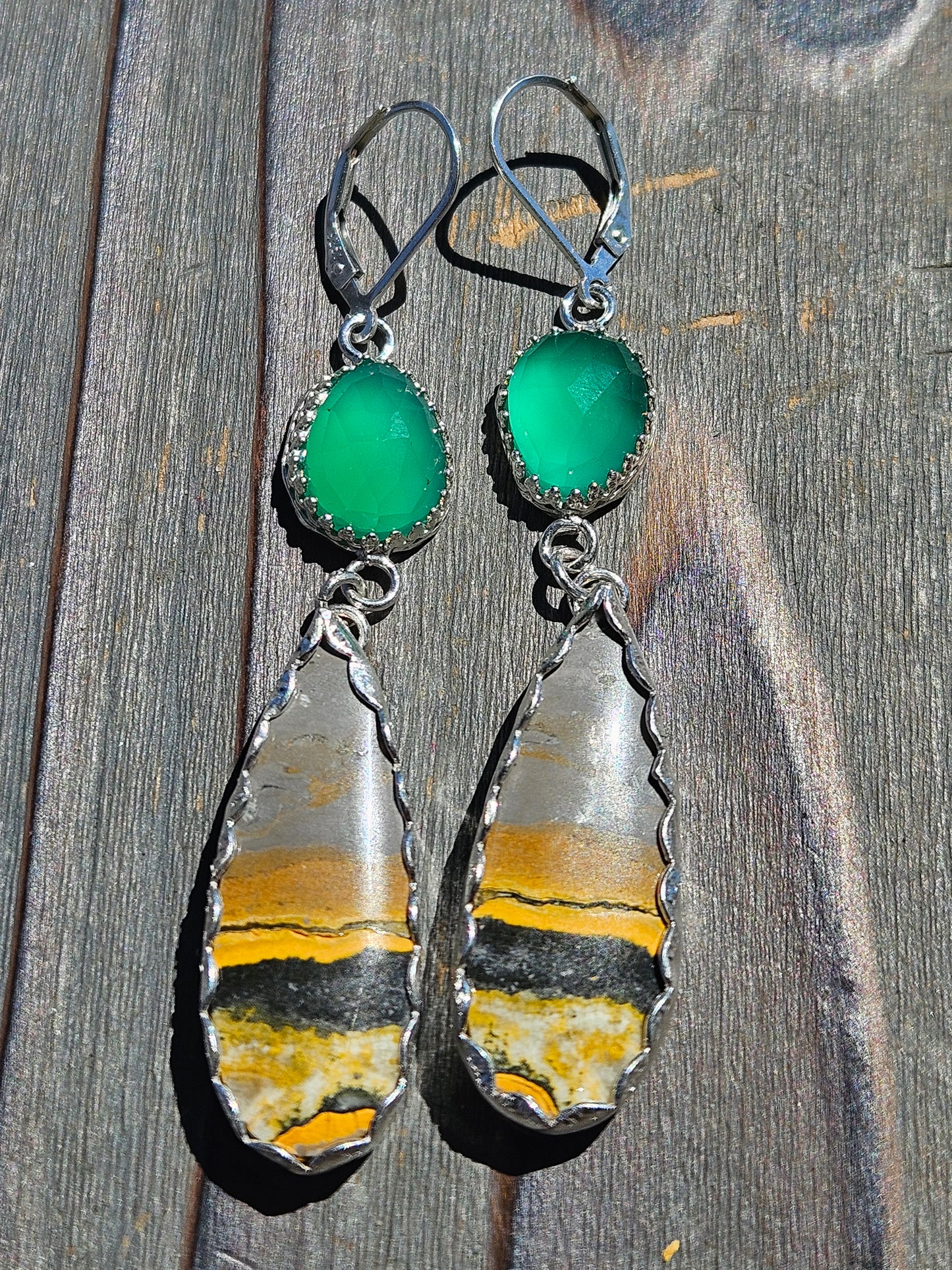 Chrome Chalcedony and Bumblebee Jasper Earrings