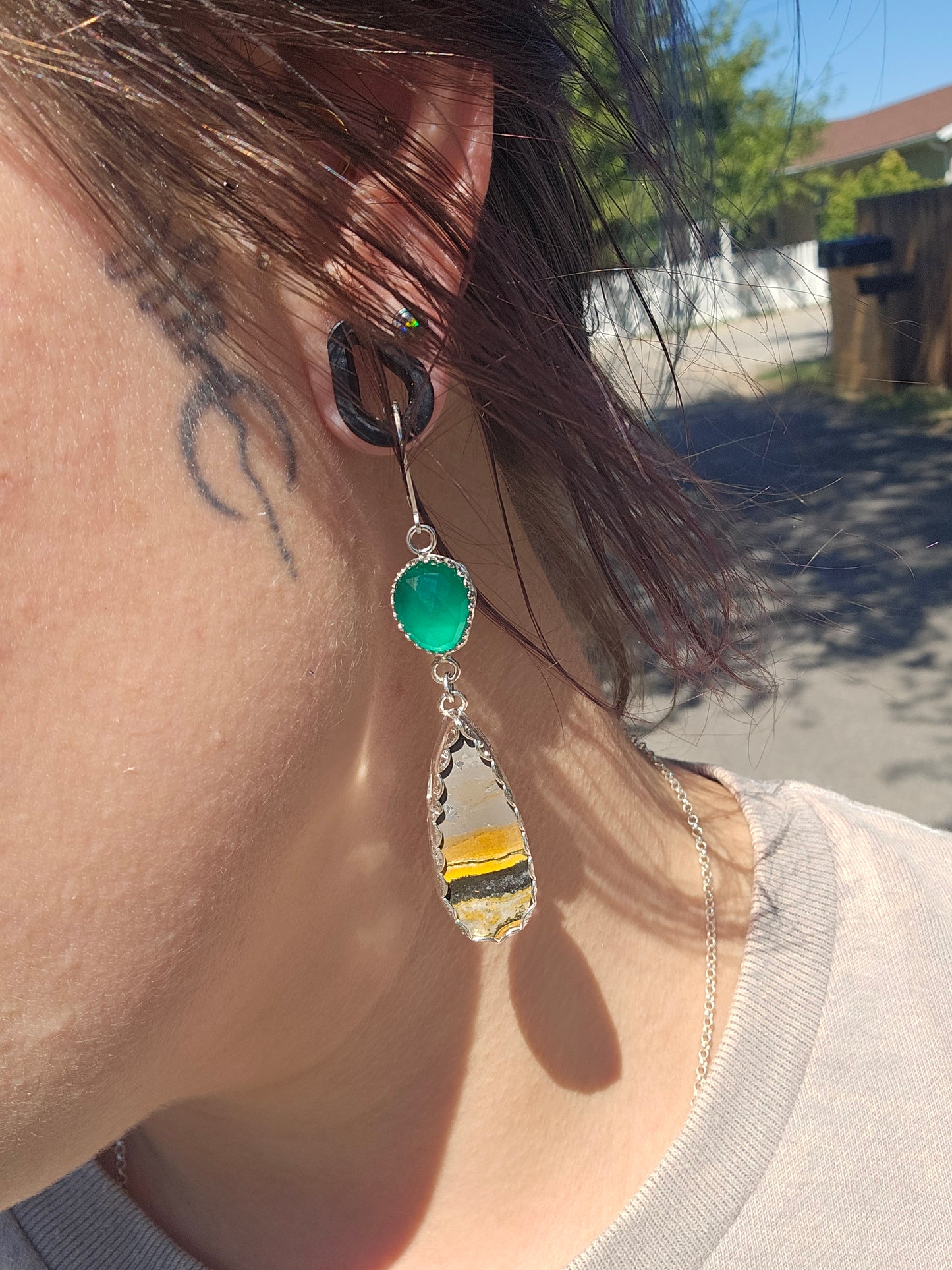 Chrome Chalcedony and Bumblebee Jasper Earrings