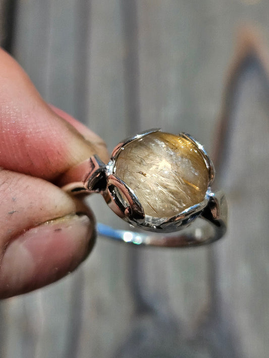 Golden Rutile Quartz Ring, Size 8