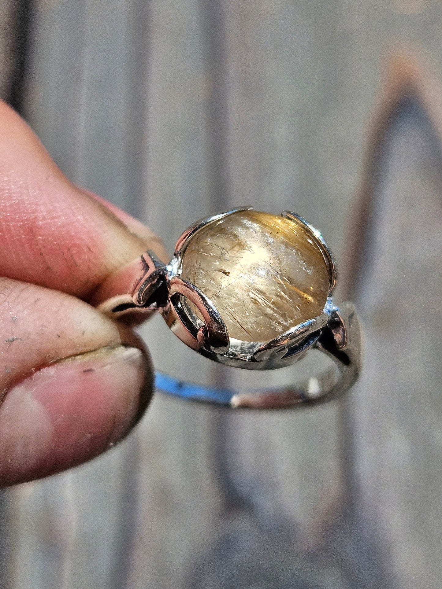 Golden Rutile Quartz Ring, Size 8