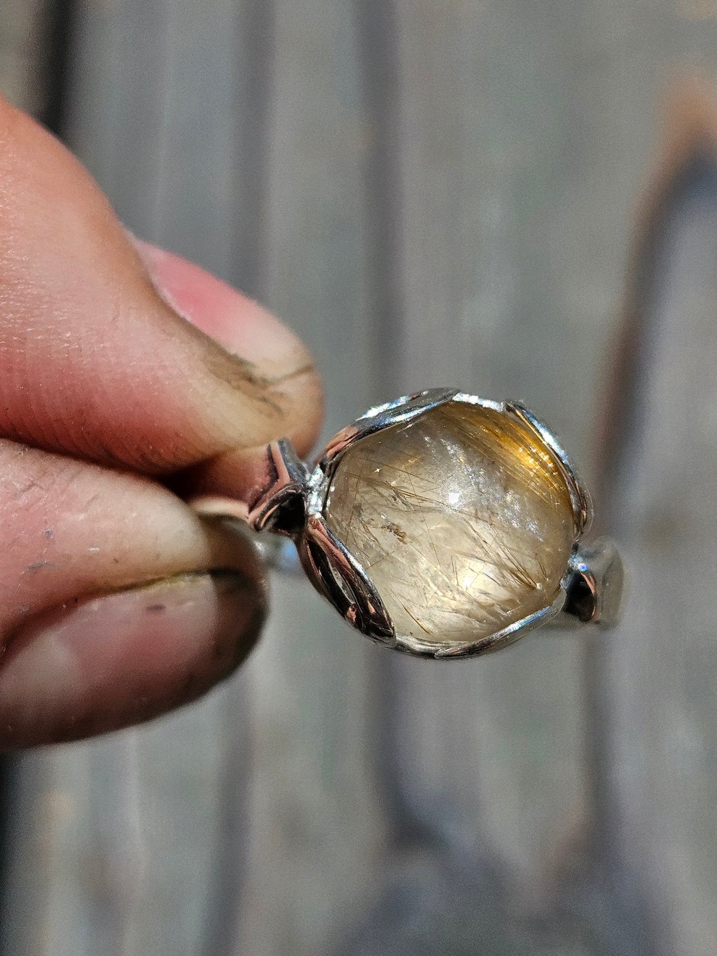 Golden Rutile Quartz Ring, Size 8