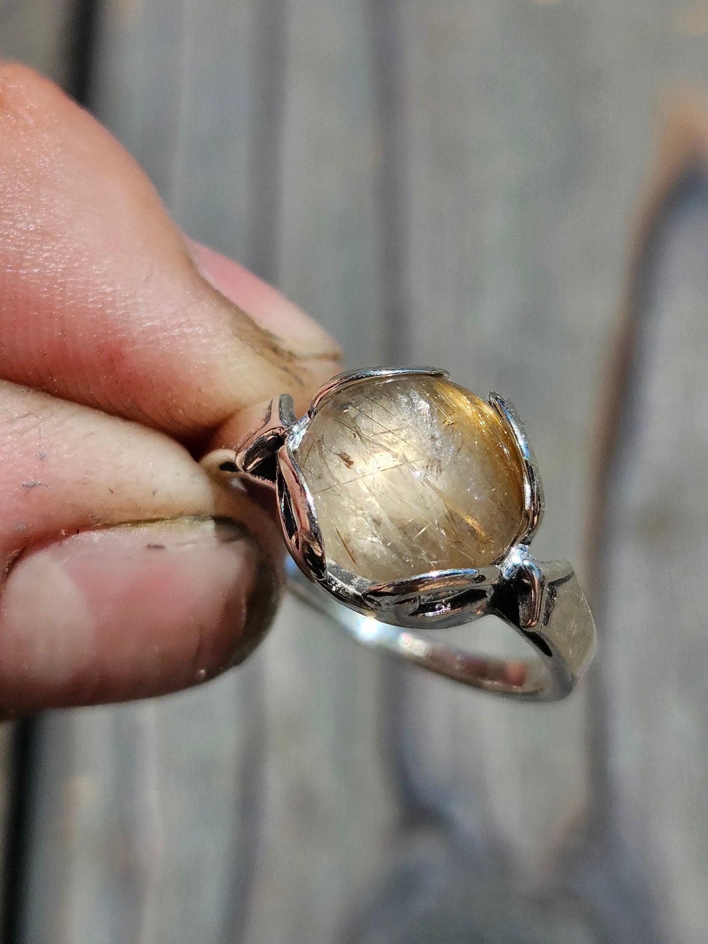 Golden Rutile Quartz Ring, Size 8